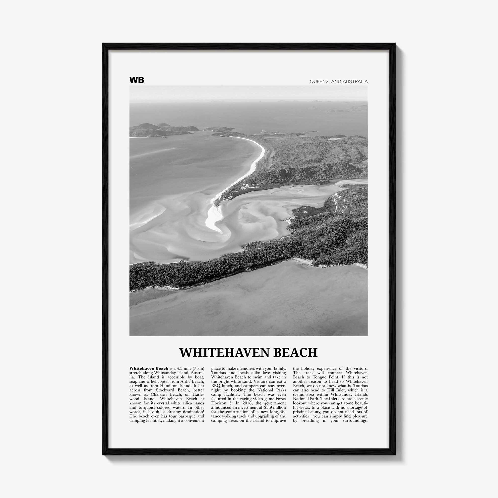 Whitehaven Beach Print Black and White, Whitehaven Beach Wall Art, Whitehaven Beach Poster, Whitehaven Beach Photo, Queensland, Australia
