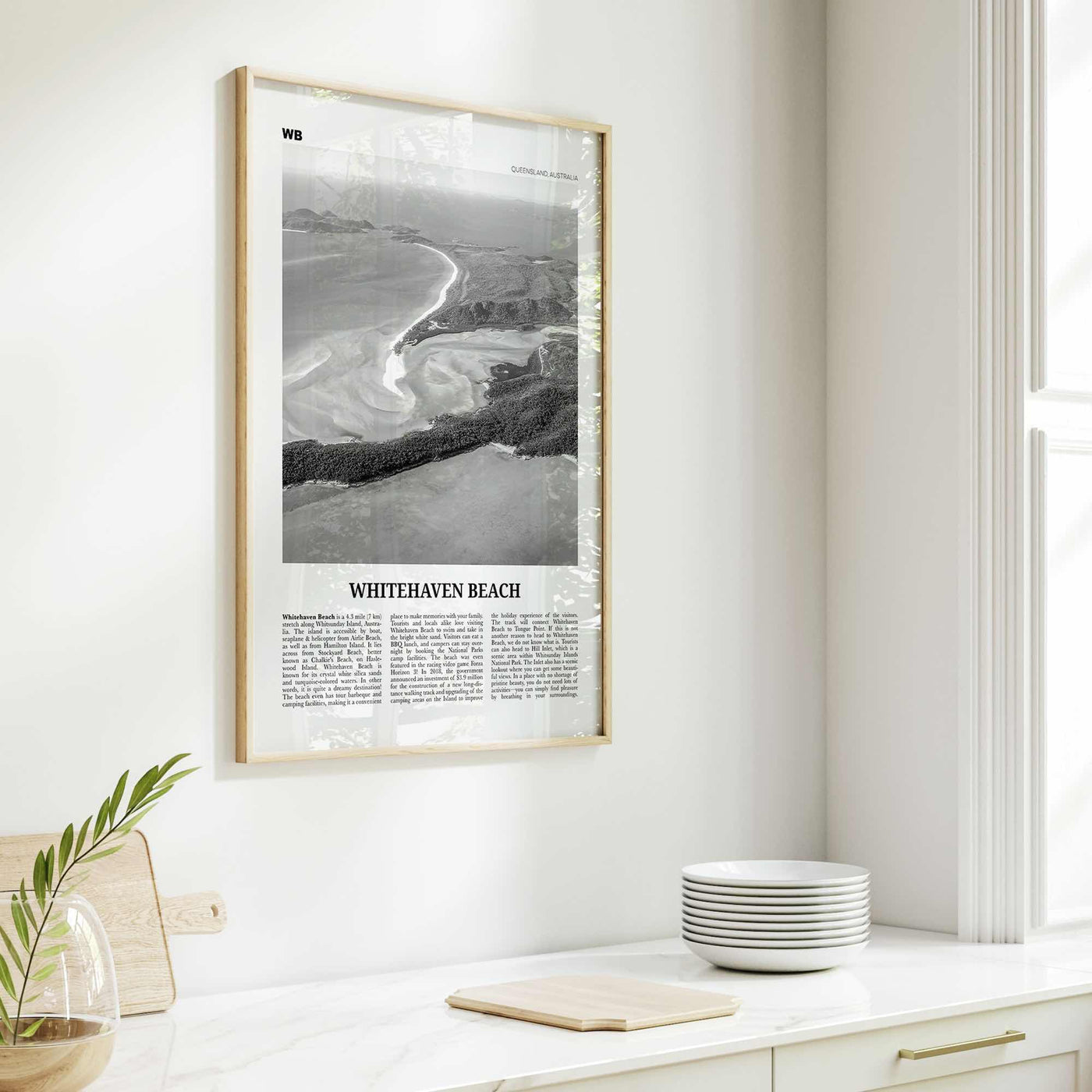 Whitehaven Beach Print Black and White, Whitehaven Beach Wall Art, Whitehaven Beach Poster, Whitehaven Beach Photo, Queensland, Australia