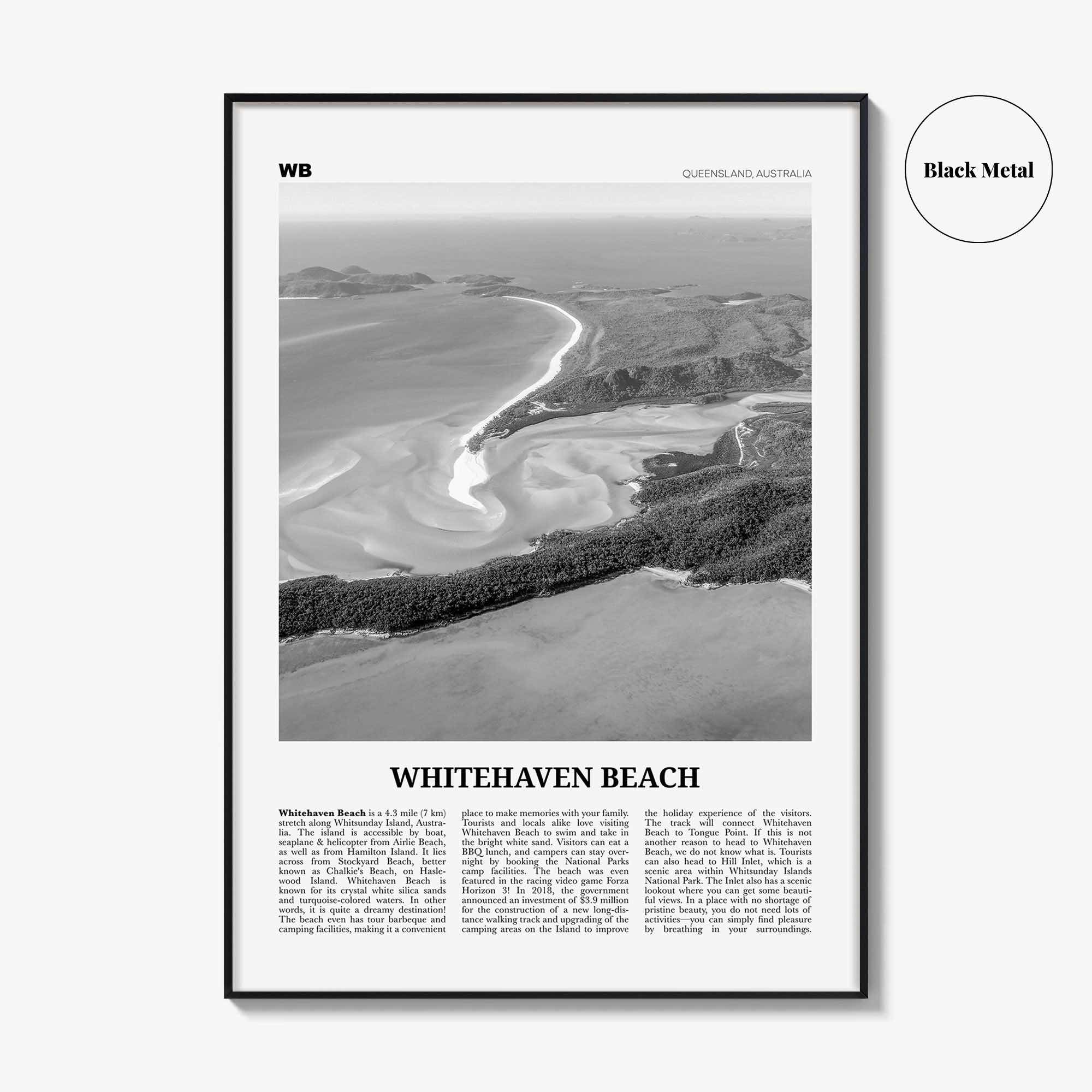 Whitehaven Beach Print Black and White, Whitehaven Beach Wall Art, Whitehaven Beach Poster, Whitehaven Beach Photo, Queensland, Australia