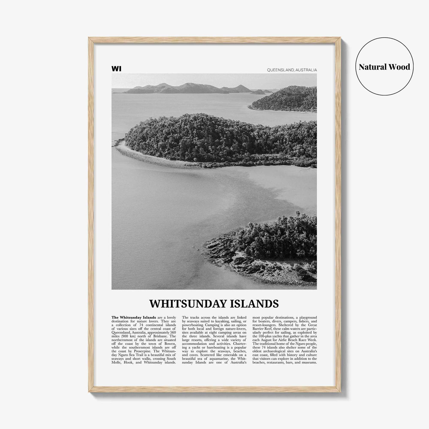 Whitsunday Islands Print Black and White, Whitsunday Wall Art, Whitsunday Poster, Whitsunday Photo, Queensland, Australia, Oceania