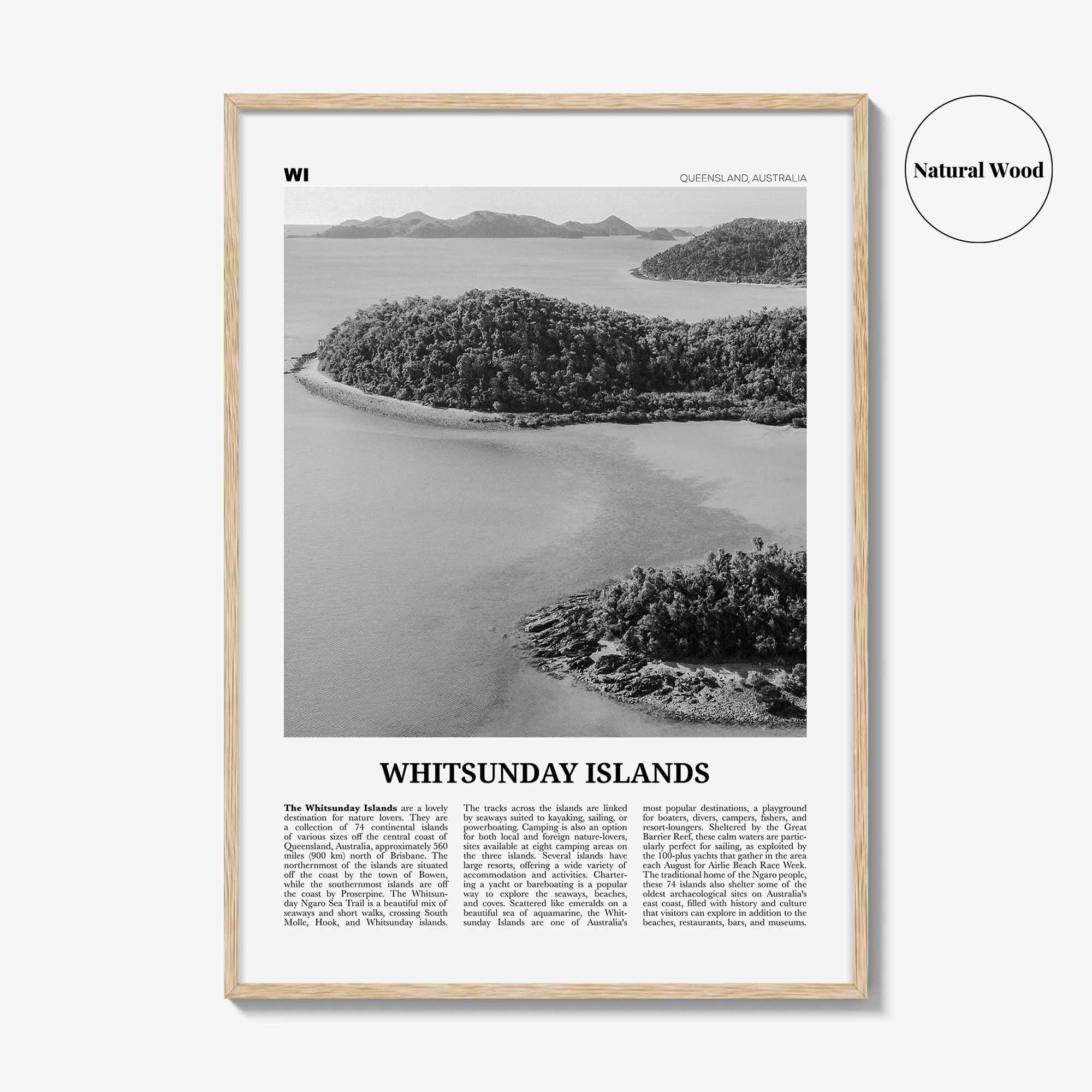 Whitsunday Islands Print Black and White, Whitsunday Wall Art, Whitsunday Poster, Whitsunday Photo, Queensland, Australia, Oceania