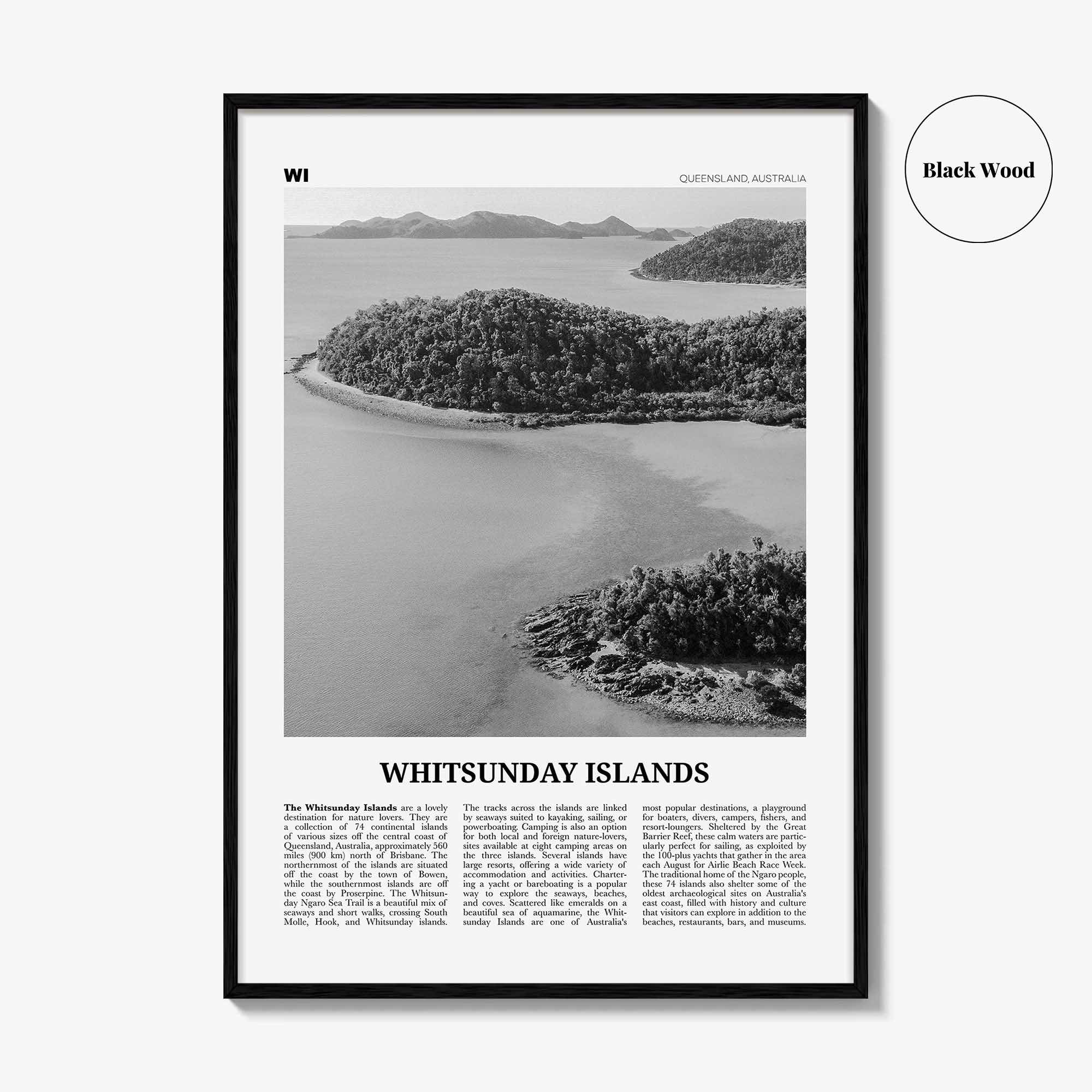 Whitsunday Islands Print Black and White, Whitsunday Wall Art, Whitsunday Poster, Whitsunday Photo, Queensland, Australia, Oceania