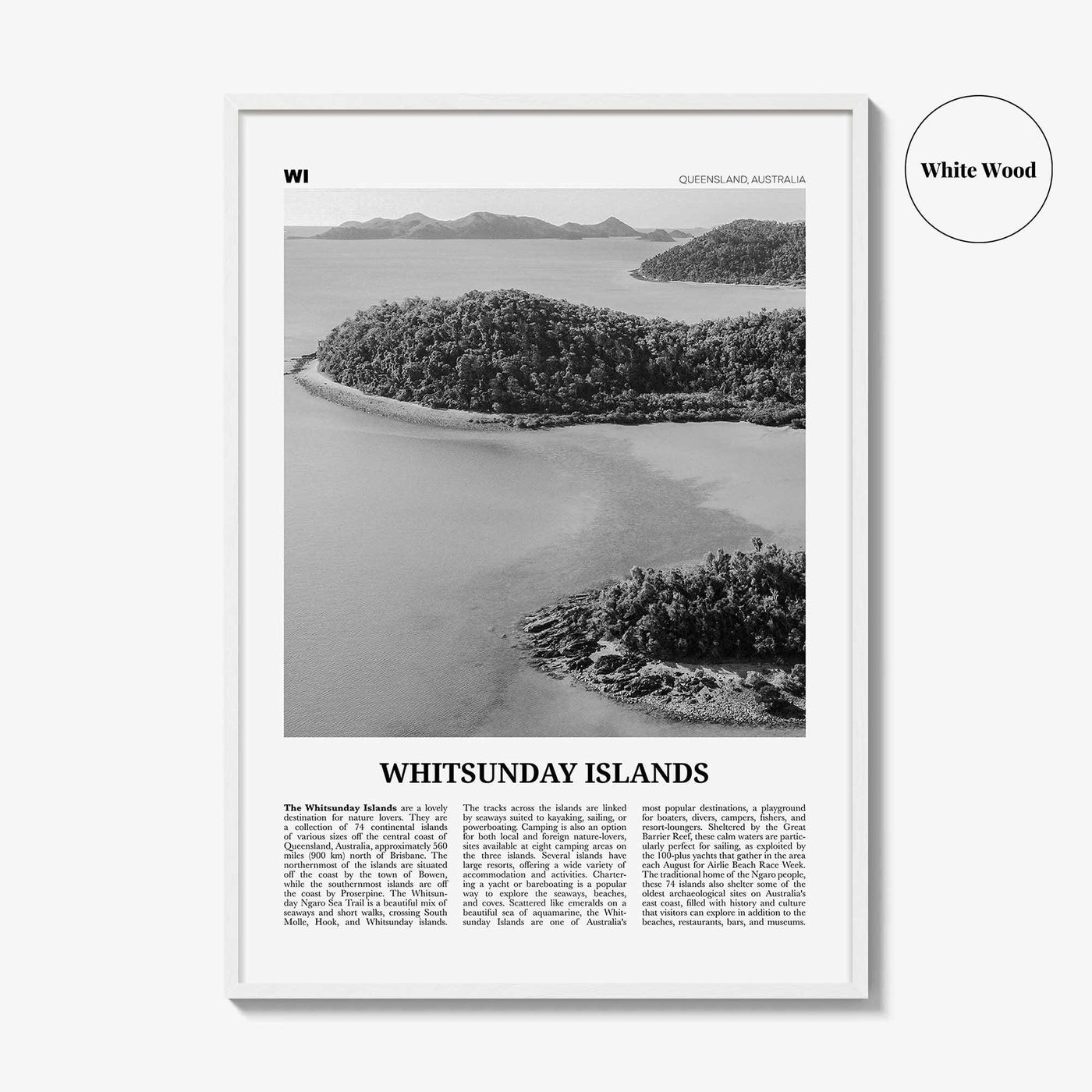 Whitsunday Islands Print Black and White, Whitsunday Wall Art, Whitsunday Poster, Whitsunday Photo, Queensland, Australia, Oceania