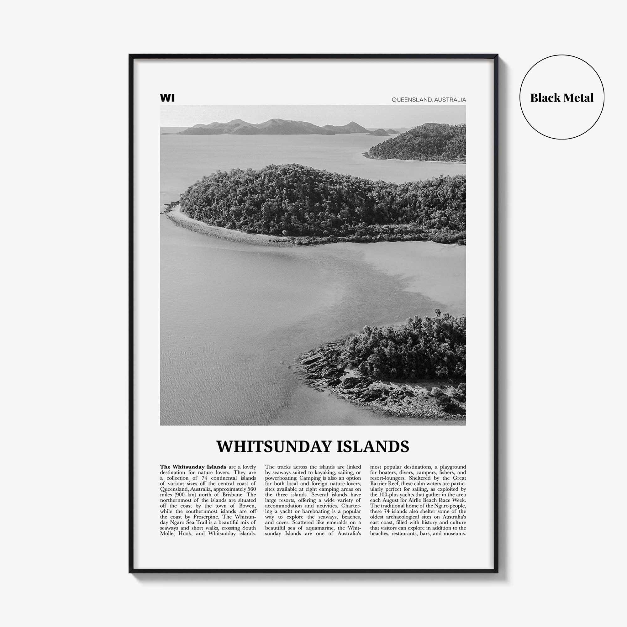 Whitsunday Islands Print Black and White, Whitsunday Wall Art, Whitsunday Poster, Whitsunday Photo, Queensland, Australia, Oceania