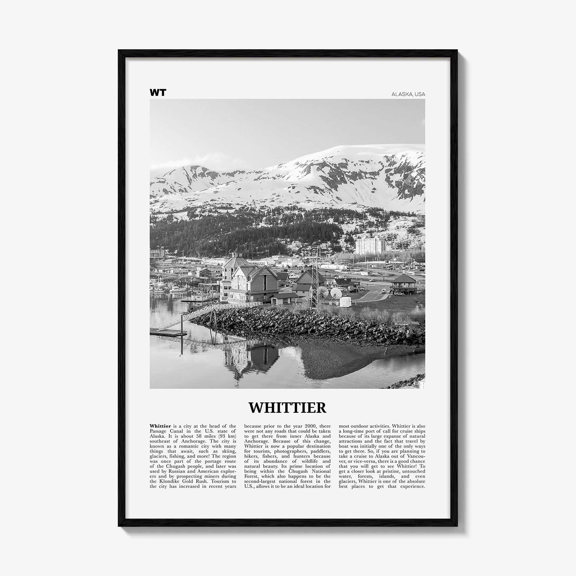 Whittier Print Black and White Alaska, Whittier Wall Art, Whittier Poster, Whittier Photo, Alaska, USA, United States, North America