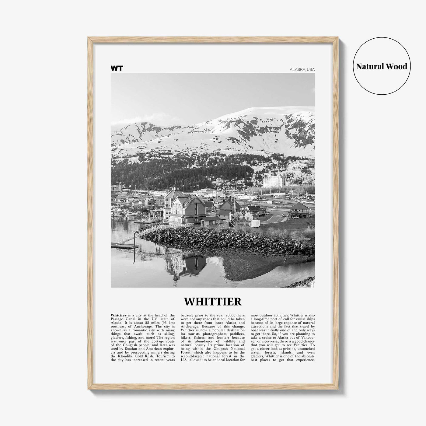 Whittier Print Black and White Alaska, Whittier Wall Art, Whittier Poster, Whittier Photo, Alaska, USA, United States, North America