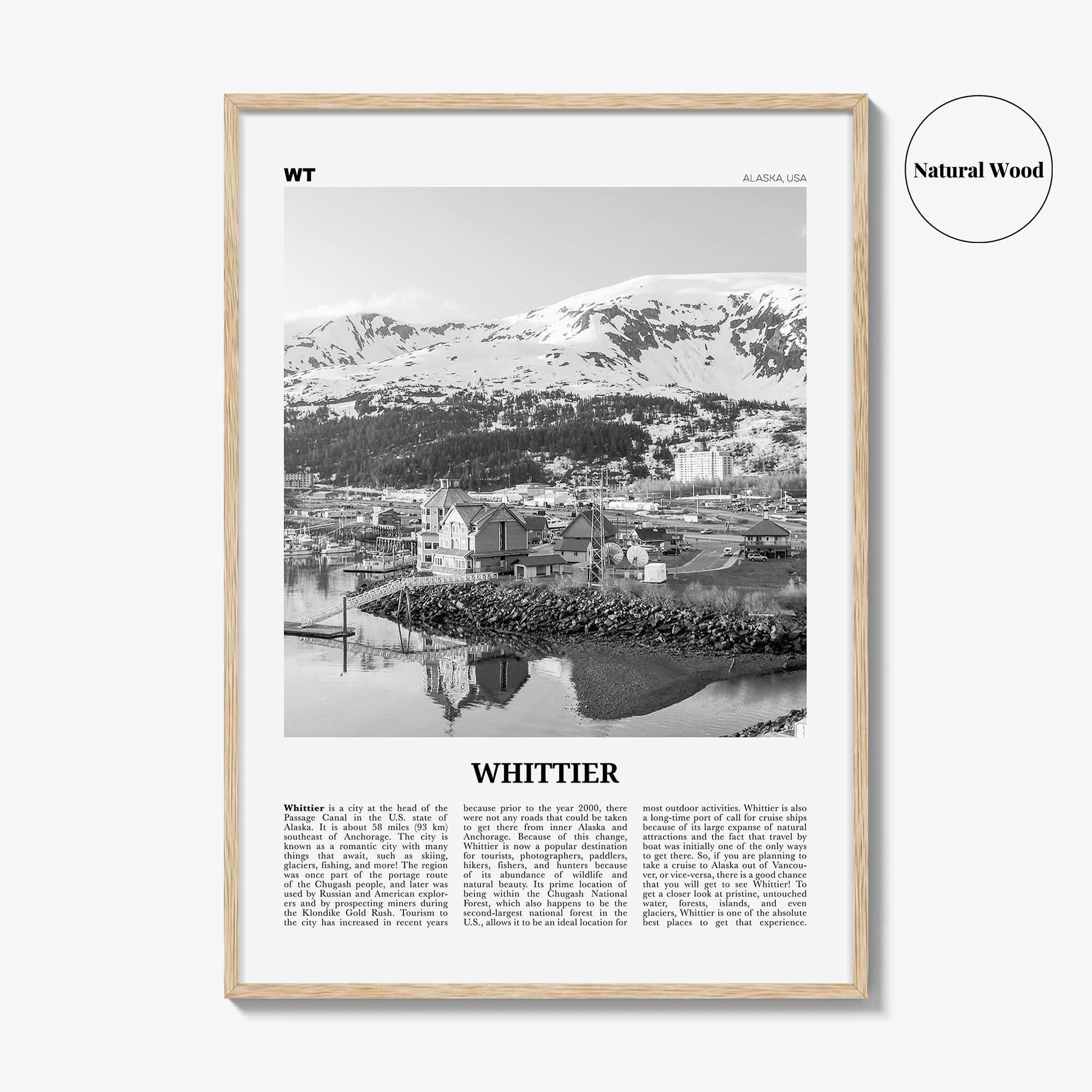 Whittier Print Black and White Alaska, Whittier Wall Art, Whittier Poster, Whittier Photo, Alaska, USA, United States, North America
