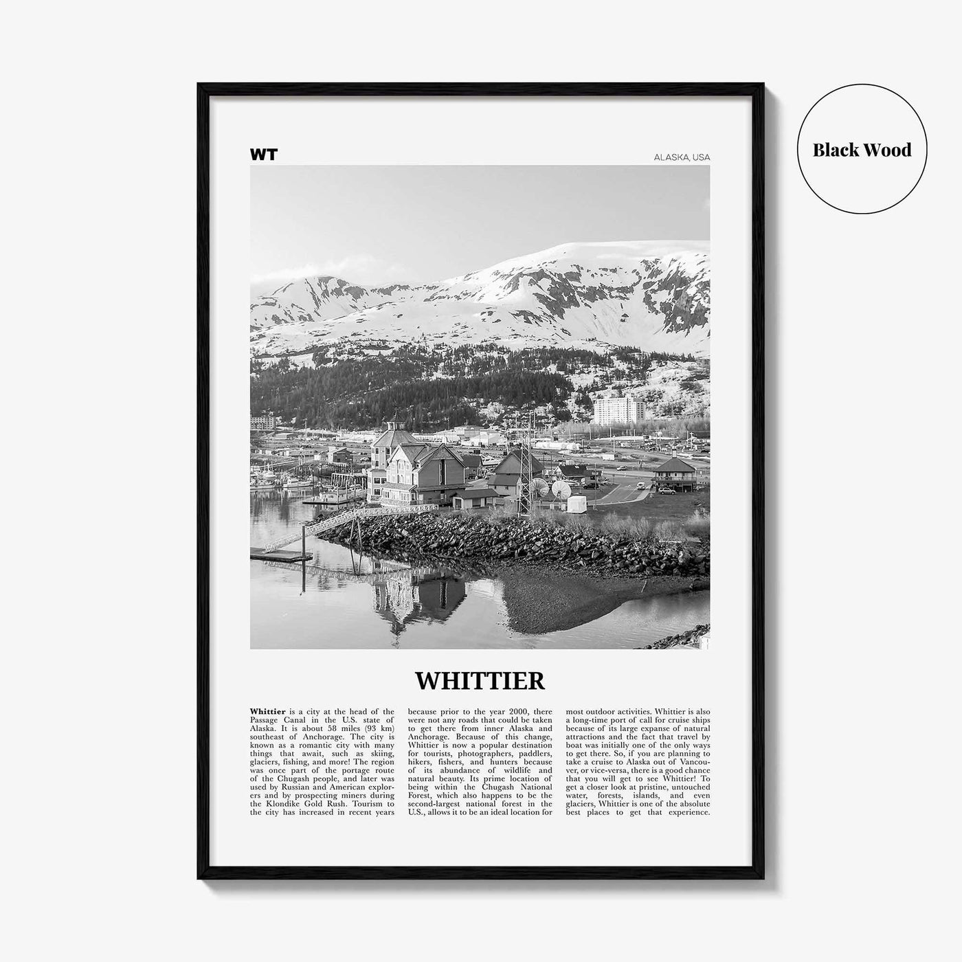 Whittier Print Black and White Alaska, Whittier Wall Art, Whittier Poster, Whittier Photo, Alaska, USA, United States, North America
