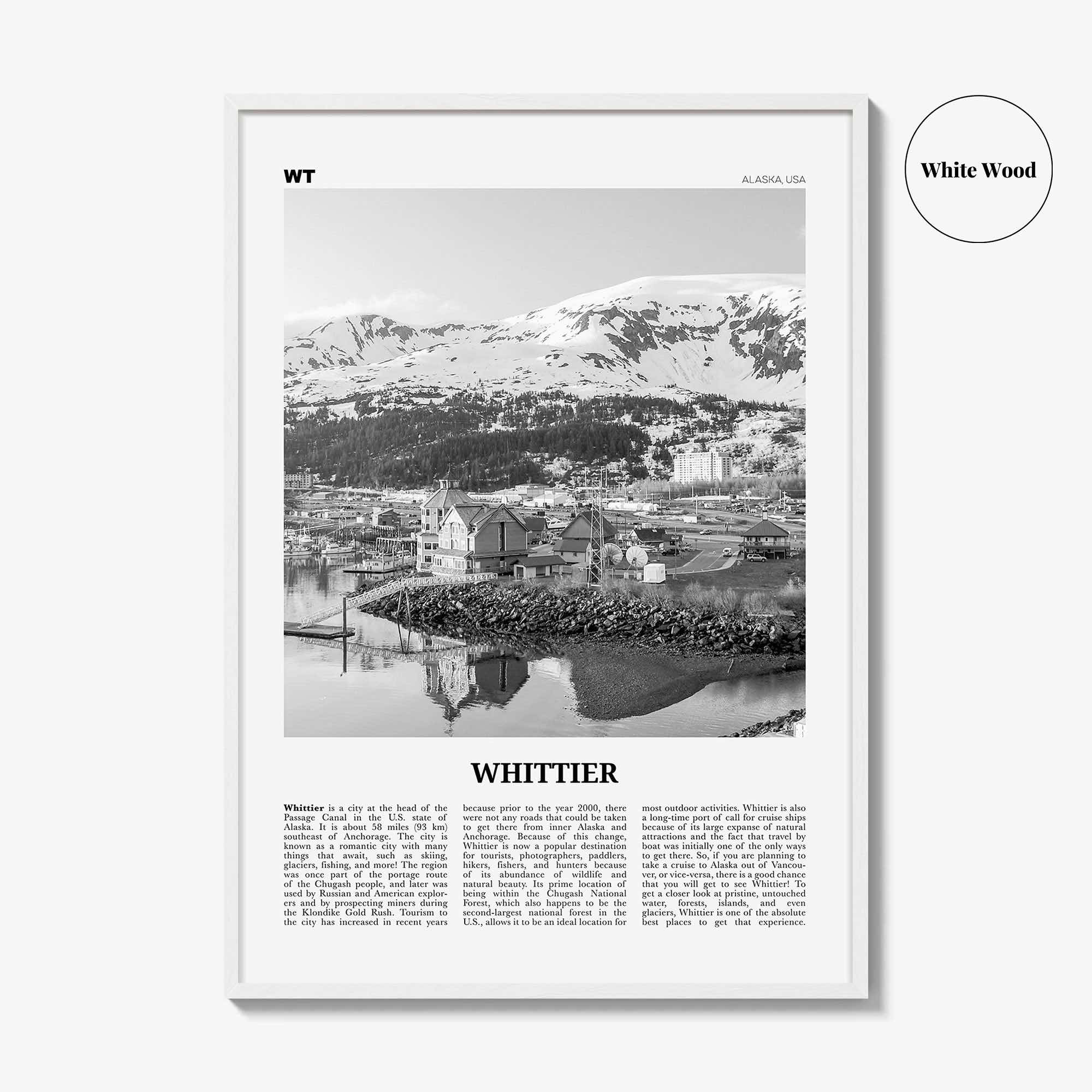 Whittier Print Black and White Alaska, Whittier Wall Art, Whittier Poster, Whittier Photo, Alaska, USA, United States, North America