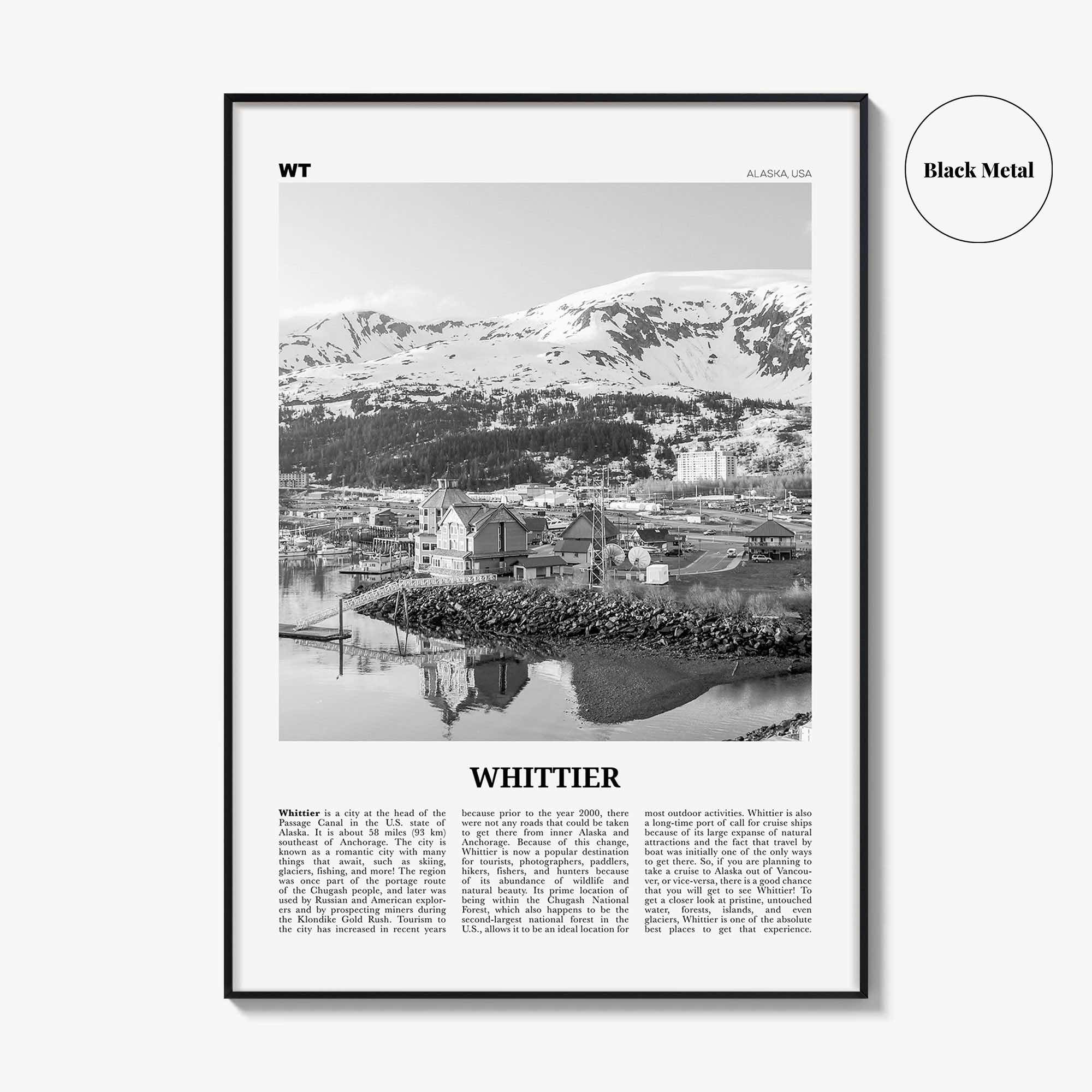 Whittier Print Black and White Alaska, Whittier Wall Art, Whittier Poster, Whittier Photo, Alaska, USA, United States, North America