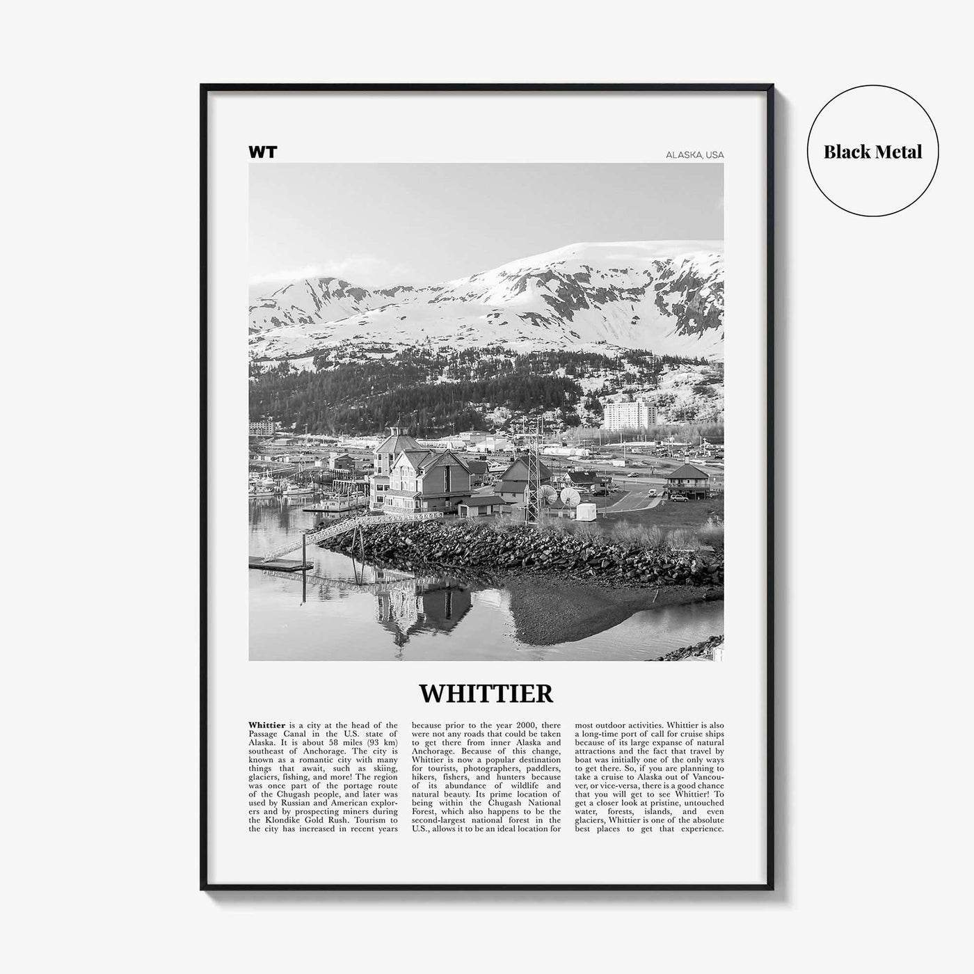 Whittier Print Black and White Alaska, Whittier Wall Art, Whittier Poster, Whittier Photo, Alaska, USA, United States, North America