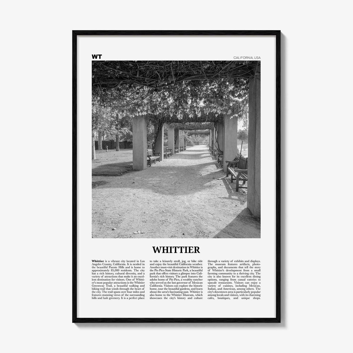 Whittier Print Black and White California, Whittier Wall Art, Whittier Poster, Whittier Photo, California, USA, United States, North America
