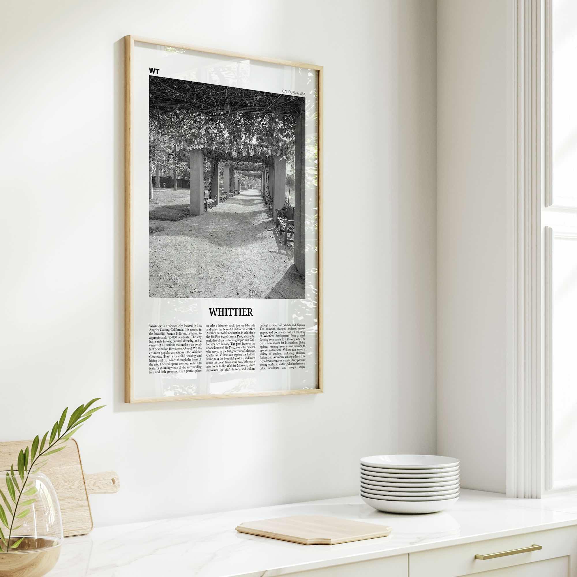 Whittier Print Black and White California, Whittier Wall Art, Whittier Poster, Whittier Photo, California, USA, United States, North America
