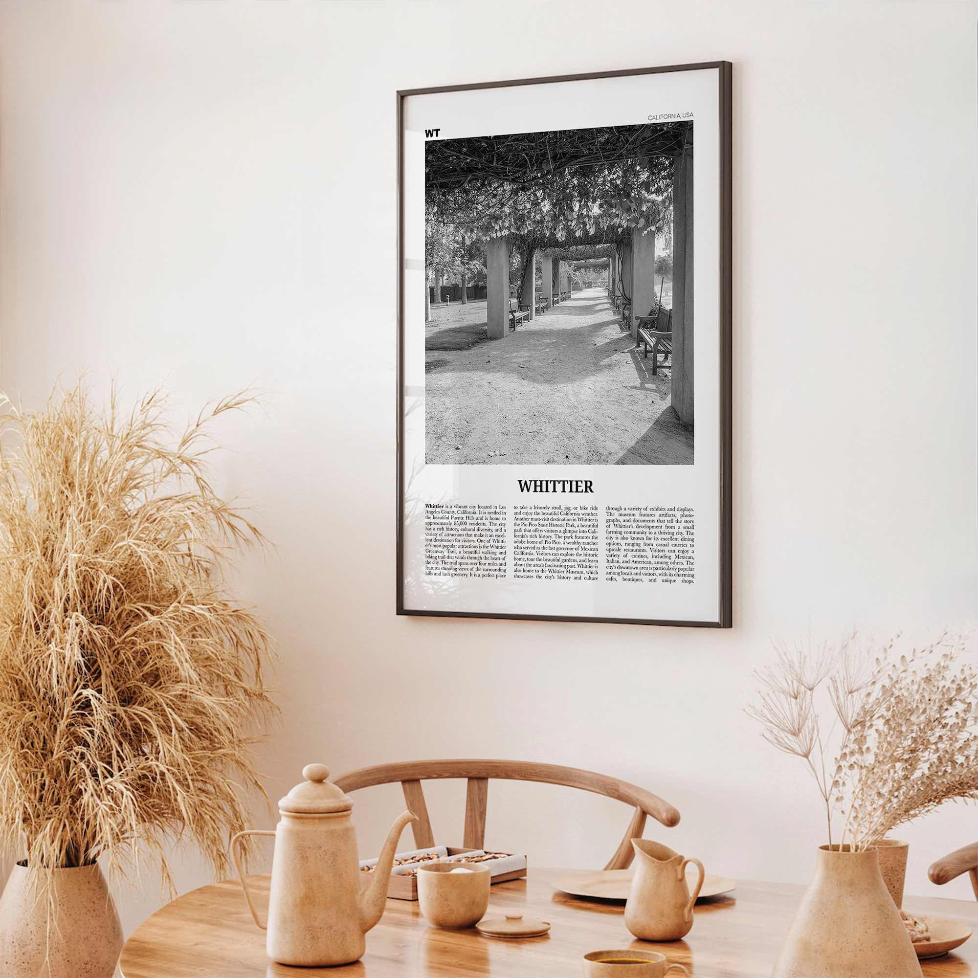 Whittier Print Black and White California, Whittier Wall Art, Whittier Poster, Whittier Photo, California, USA, United States, North America