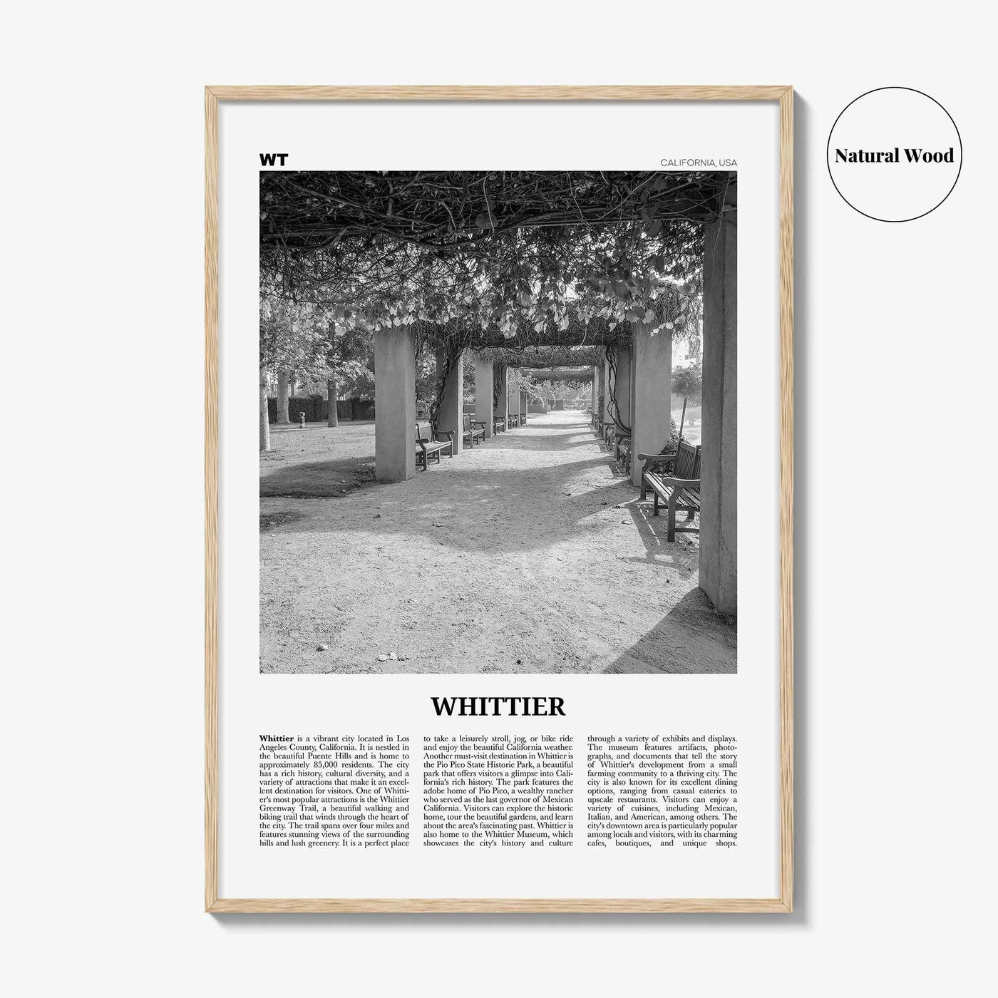 Whittier Print Black and White California, Whittier Wall Art, Whittier Poster, Whittier Photo, California, USA, United States, North America