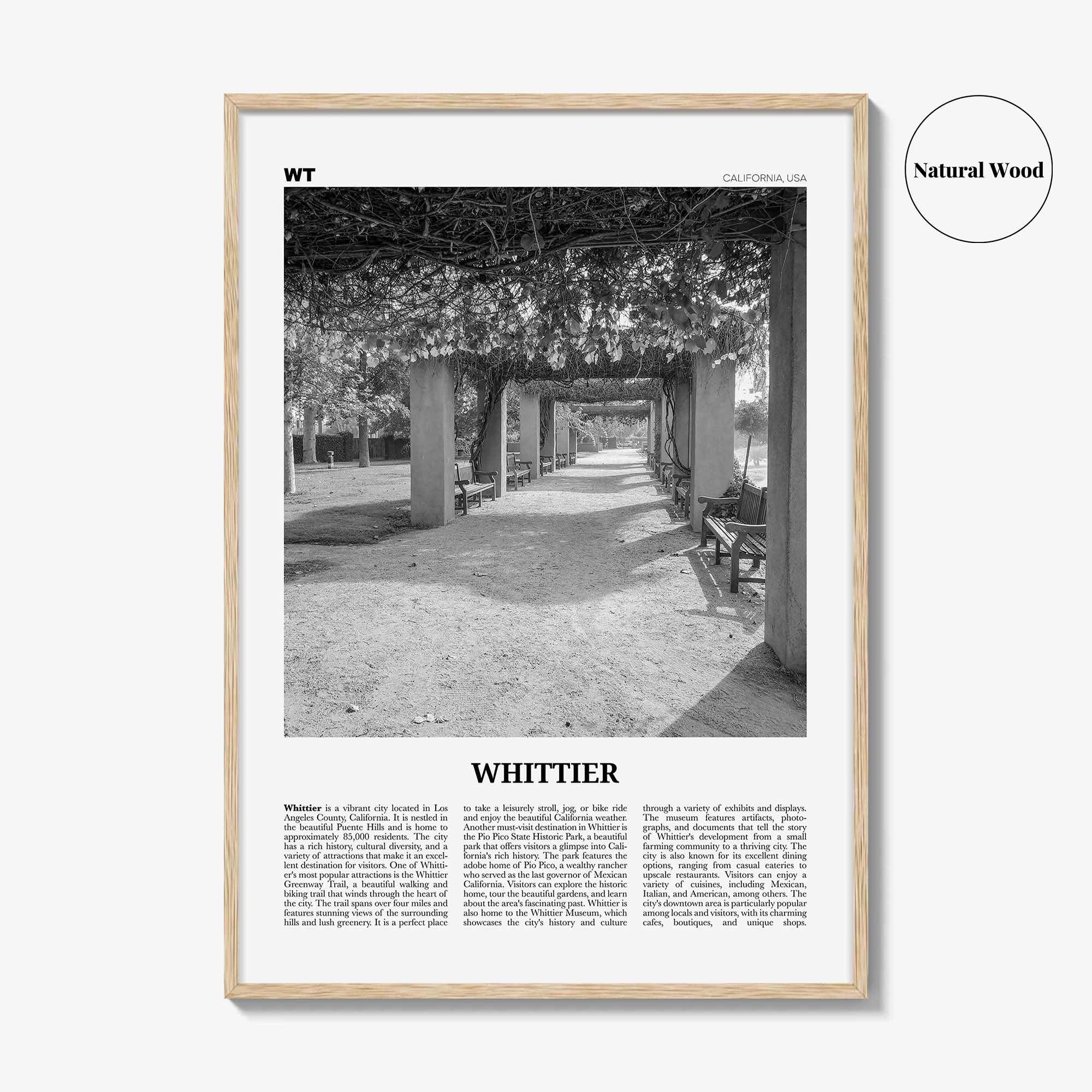 Whittier Print Black and White California, Whittier Wall Art, Whittier Poster, Whittier Photo, California, USA, United States, North America