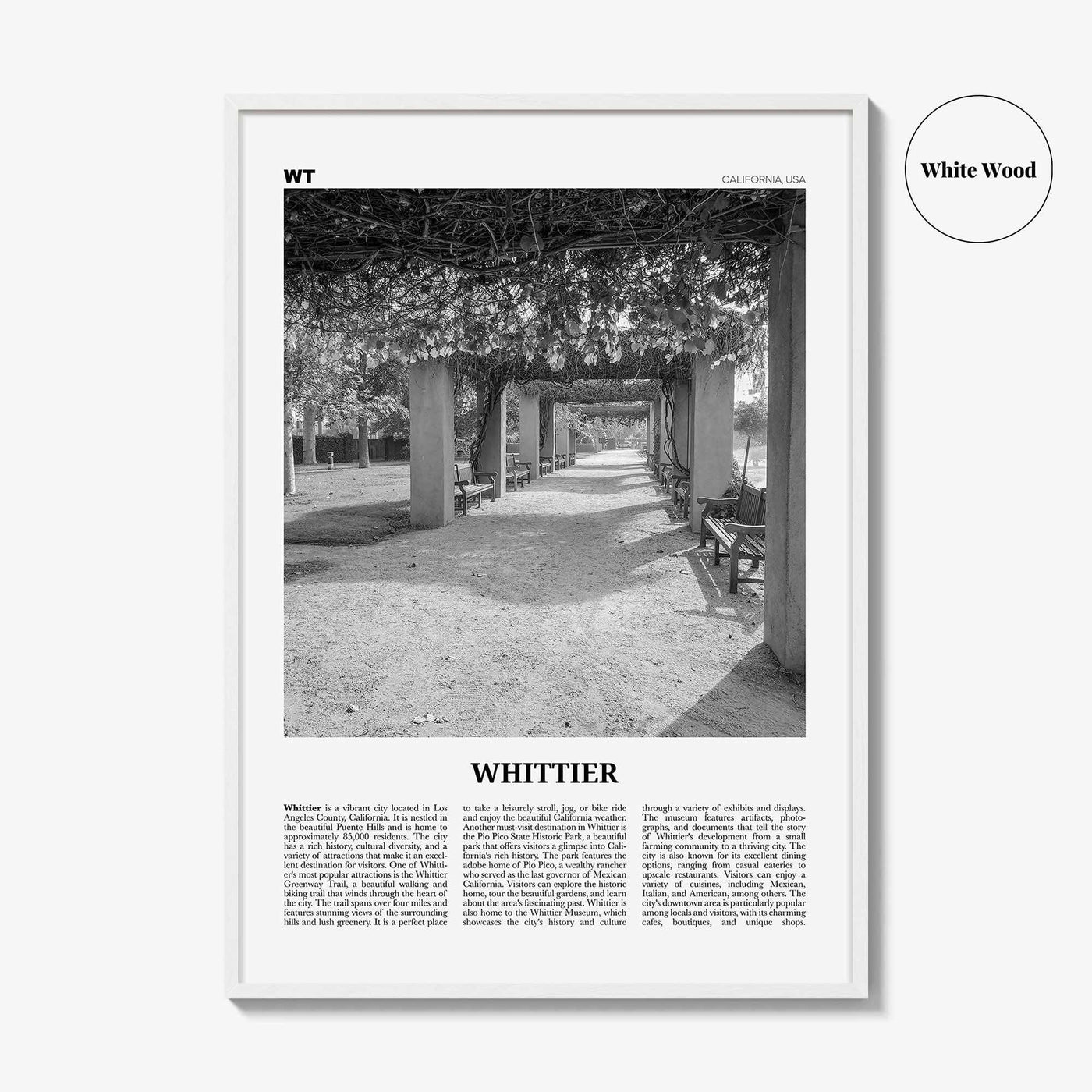 Whittier Print Black and White California, Whittier Wall Art, Whittier Poster, Whittier Photo, California, USA, United States, North America