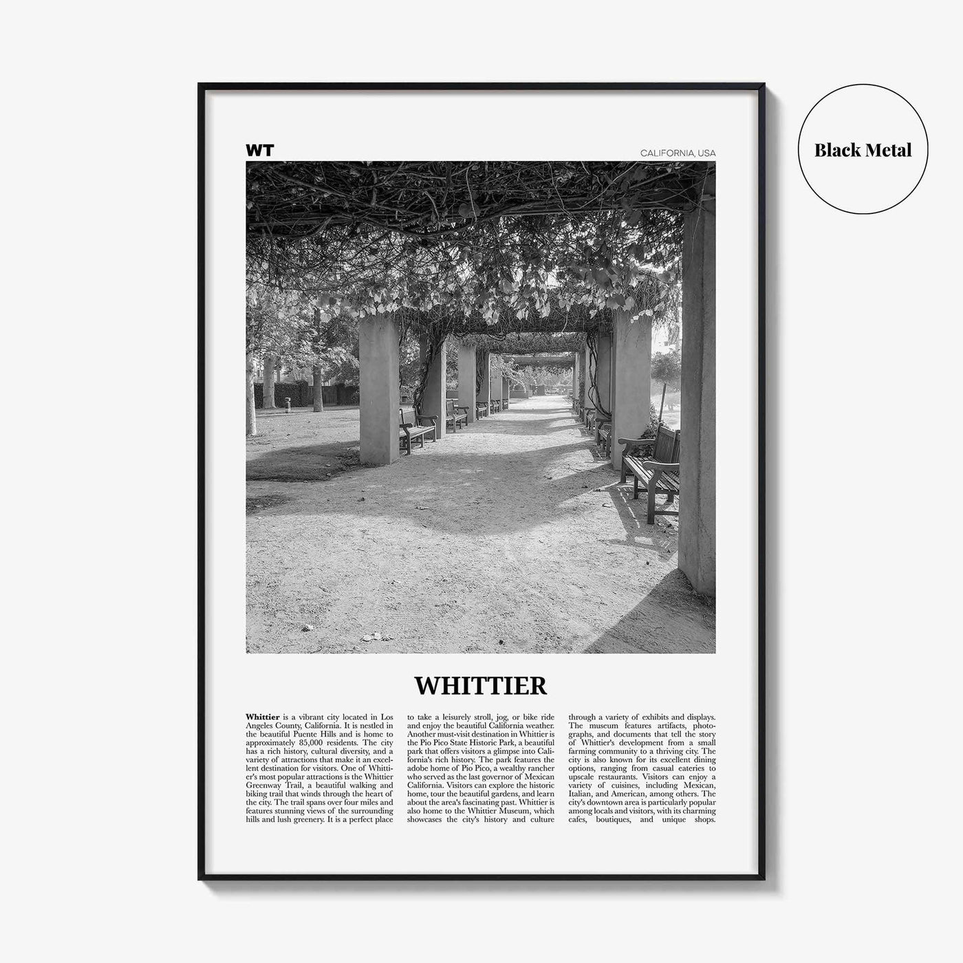 Whittier Print Black and White California, Whittier Wall Art, Whittier Poster, Whittier Photo, California, USA, United States, North America