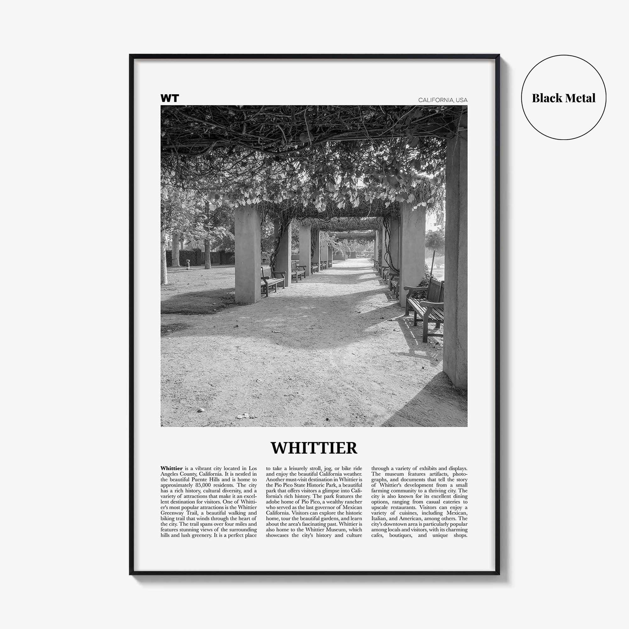 Whittier Print Black and White California, Whittier Wall Art, Whittier Poster, Whittier Photo, California, USA, United States, North America