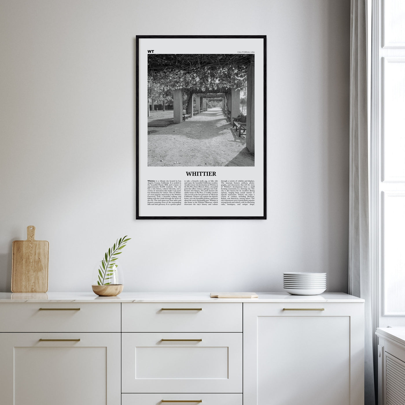 Whittier, California Travel B&W Poster
