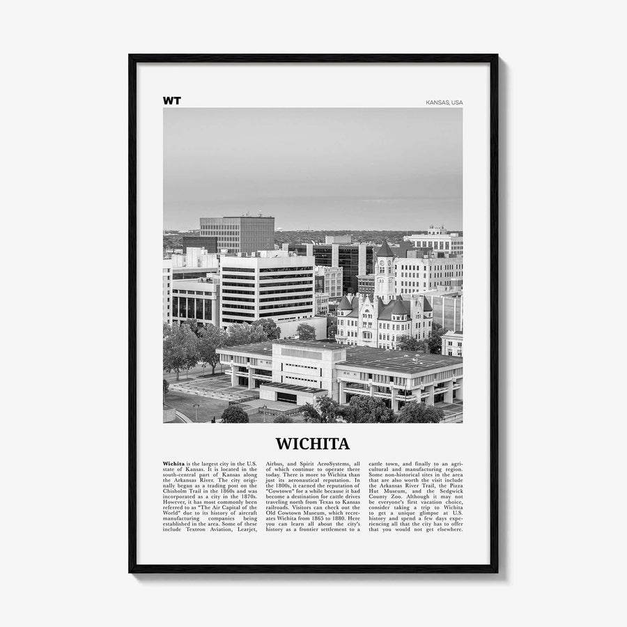 Wichita Print Black and White, Wichita Wall Art, Wichita Poster, Wichita Photo, Wichita Wall Décor, Kansas, USA, United States North America