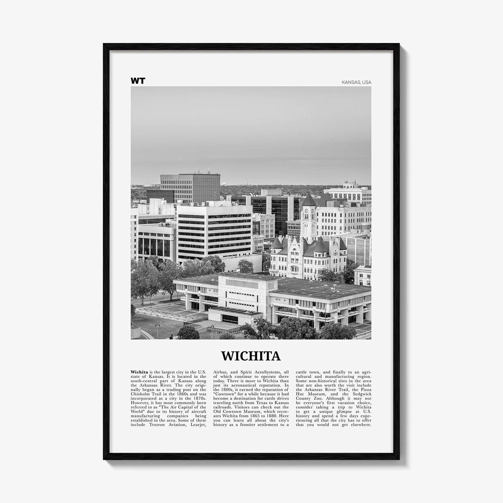 Wichita Print Black and White, Wichita Wall Art, Wichita Poster, Wichita Photo, Wichita Wall Décor, Kansas, USA, United States North America