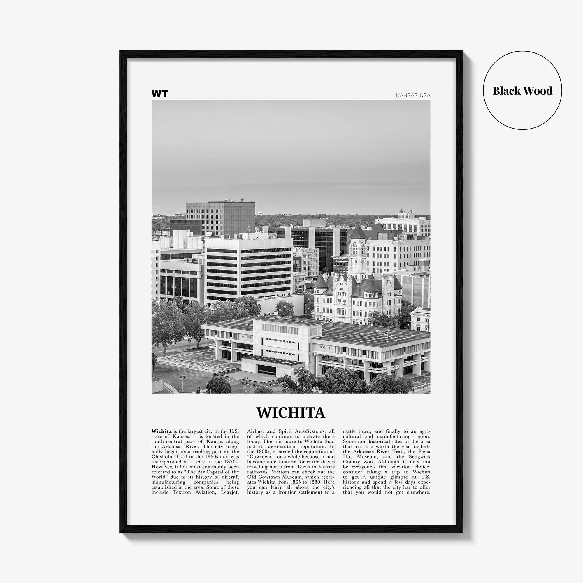 Wichita Print Black and White, Wichita Wall Art, Wichita Poster, Wichita Photo, Wichita Wall Décor, Kansas, USA, United States North America