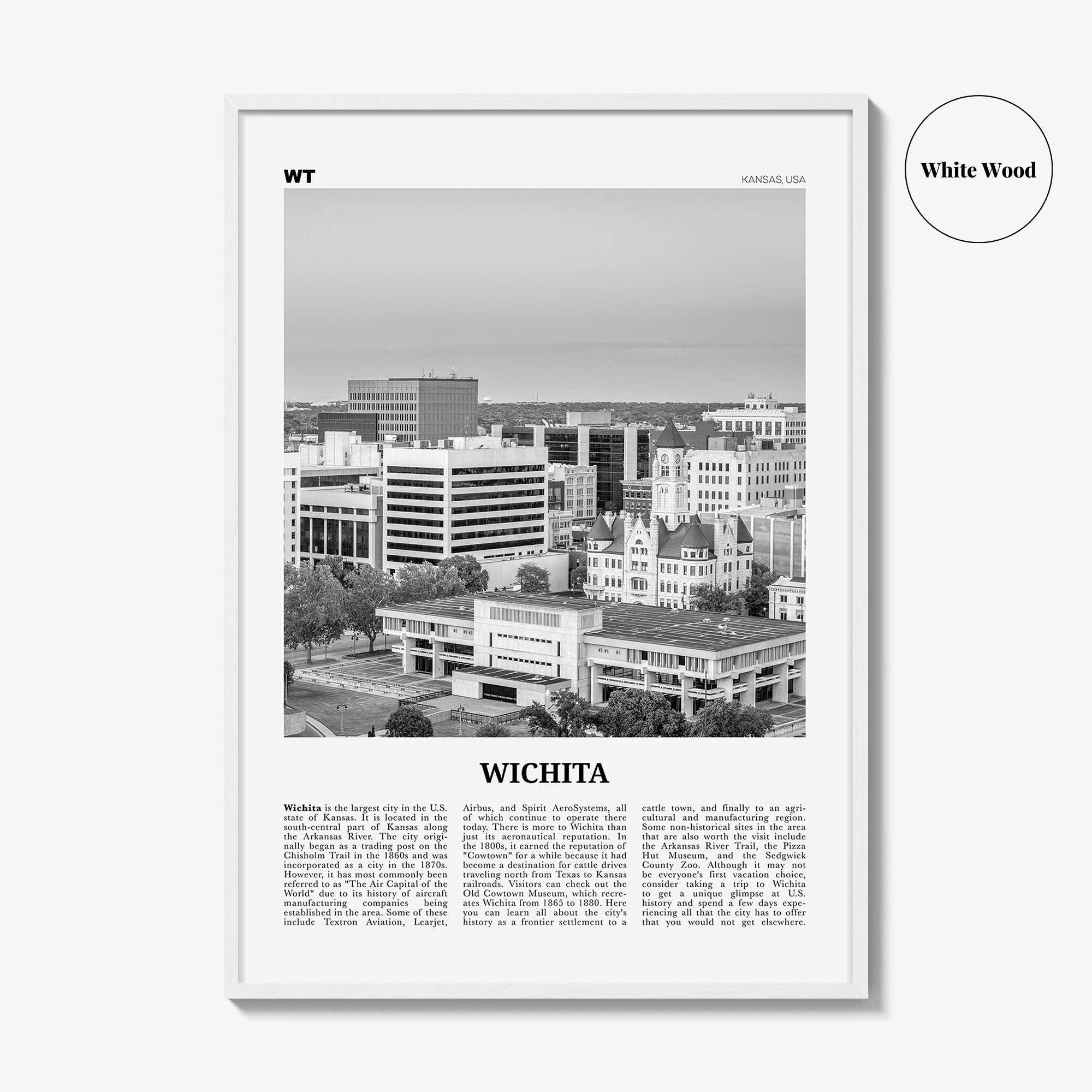 Wichita Print Black and White, Wichita Wall Art, Wichita Poster, Wichita Photo, Wichita Wall Décor, Kansas, USA, United States North America
