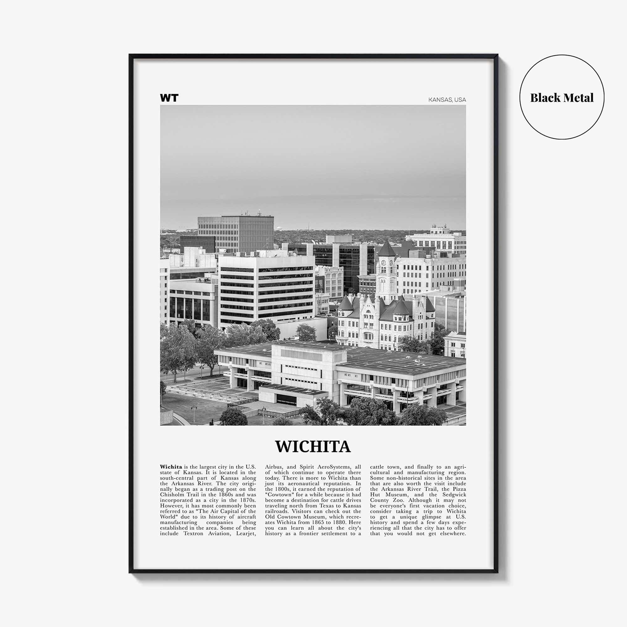 Wichita Print Black and White, Wichita Wall Art, Wichita Poster, Wichita Photo, Wichita Wall Décor, Kansas, USA, United States North America