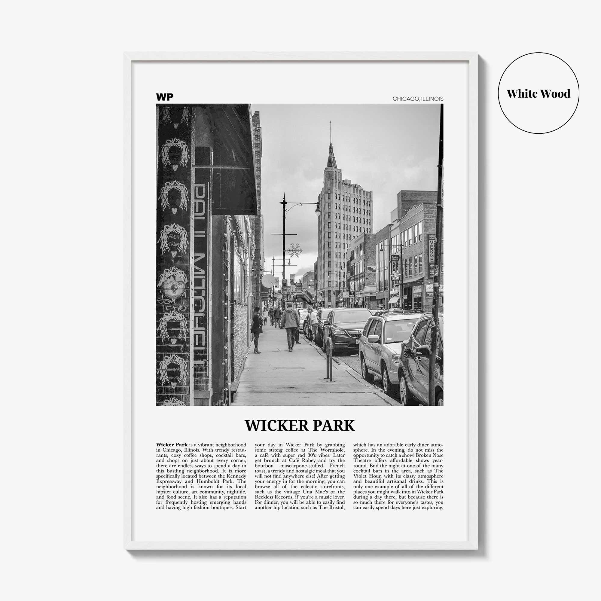 Wicker Park Print Black and White, Wicker Park Wall Art, Wicker Park Poster, Wicker Park Photo, Wicker Park Wall Décor, Chicago Illinois USA