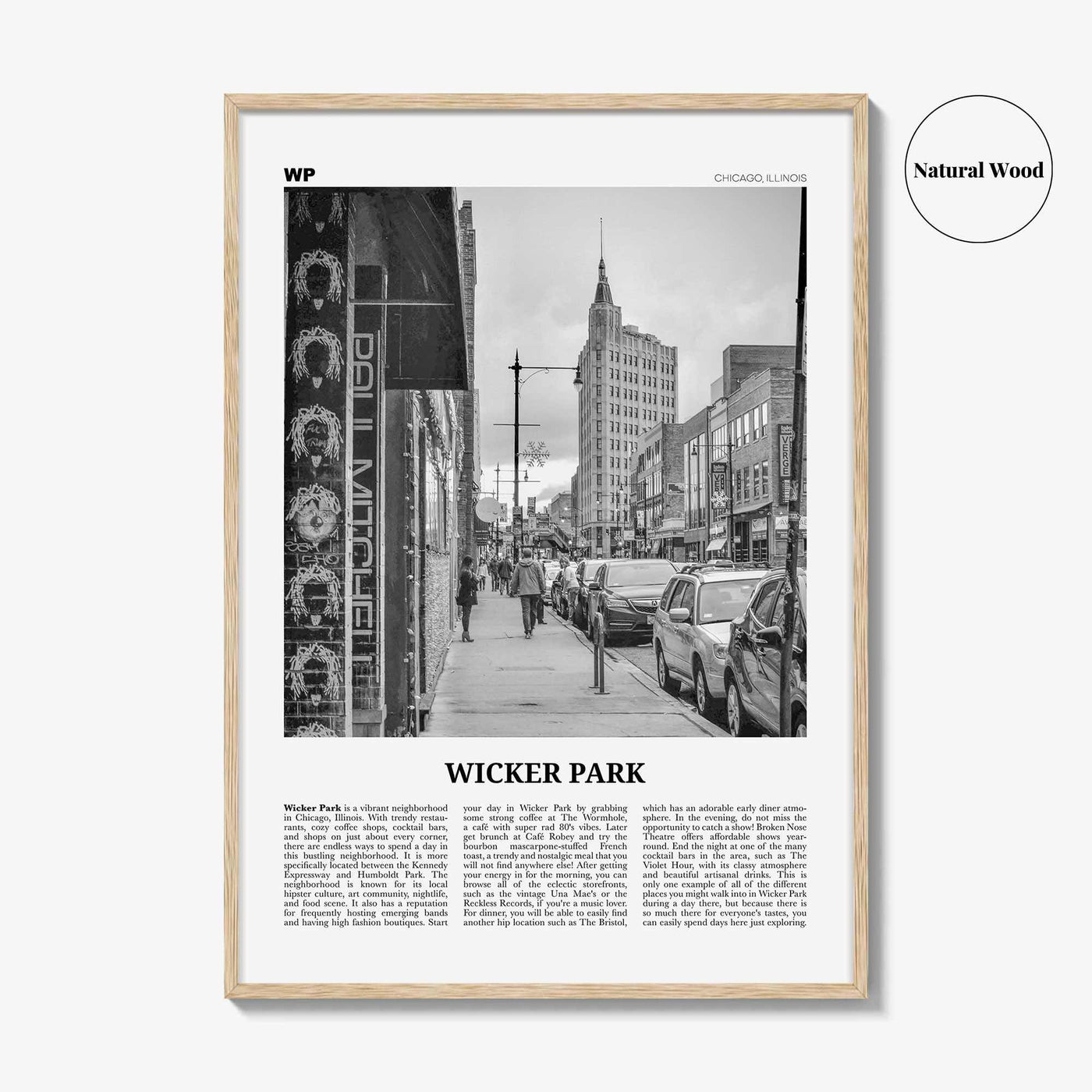 Wicker Park Print Black and White, Wicker Park Wall Art, Wicker Park Poster, Wicker Park Photo, Wicker Park Wall Décor, Chicago Illinois USA