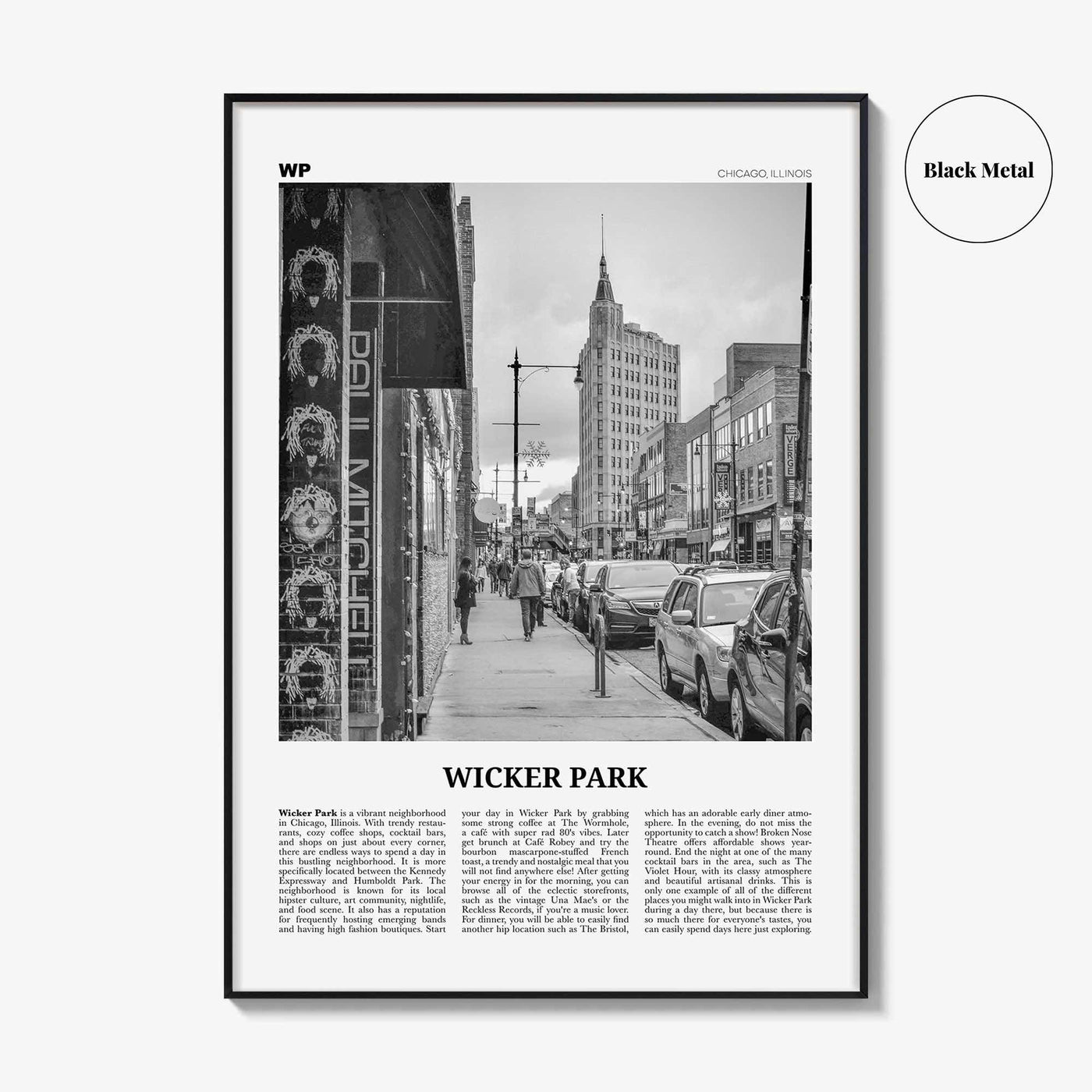 Wicker Park Print Black and White, Wicker Park Wall Art, Wicker Park Poster, Wicker Park Photo, Wicker Park Wall Décor, Chicago Illinois USA