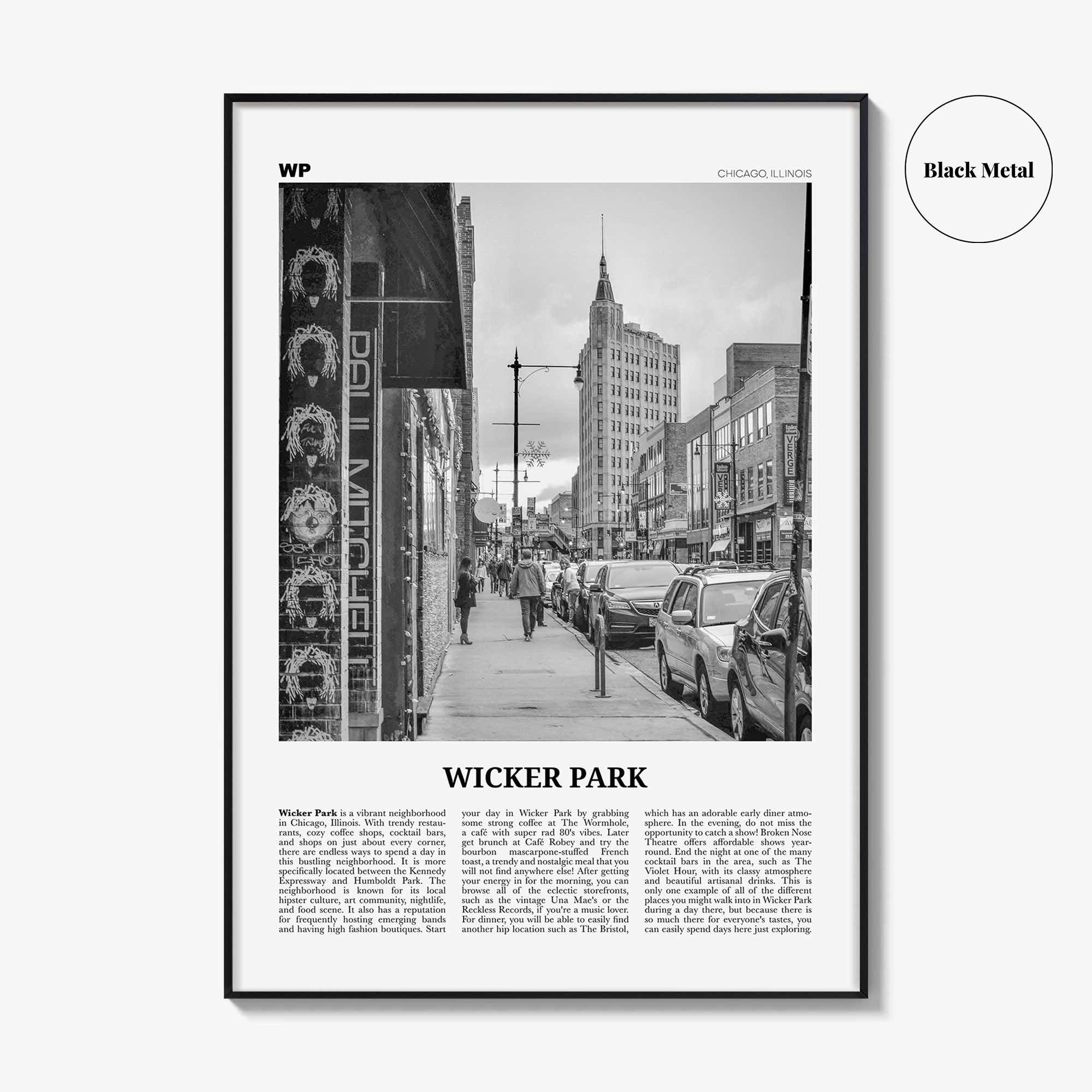 Wicker Park Print Black and White, Wicker Park Wall Art, Wicker Park Poster, Wicker Park Photo, Wicker Park Wall Décor, Chicago Illinois USA