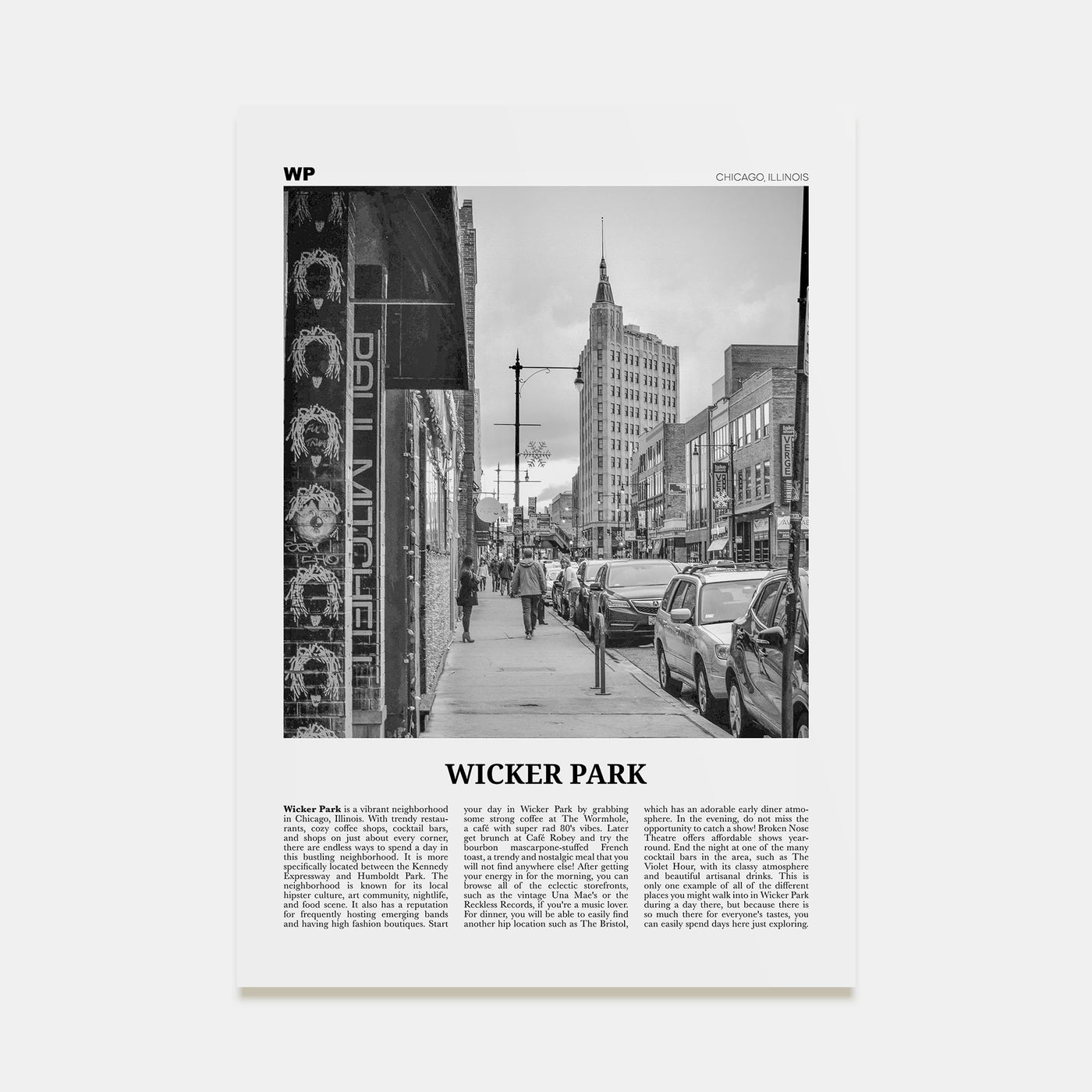 Wicker Park Travel B&W Poster