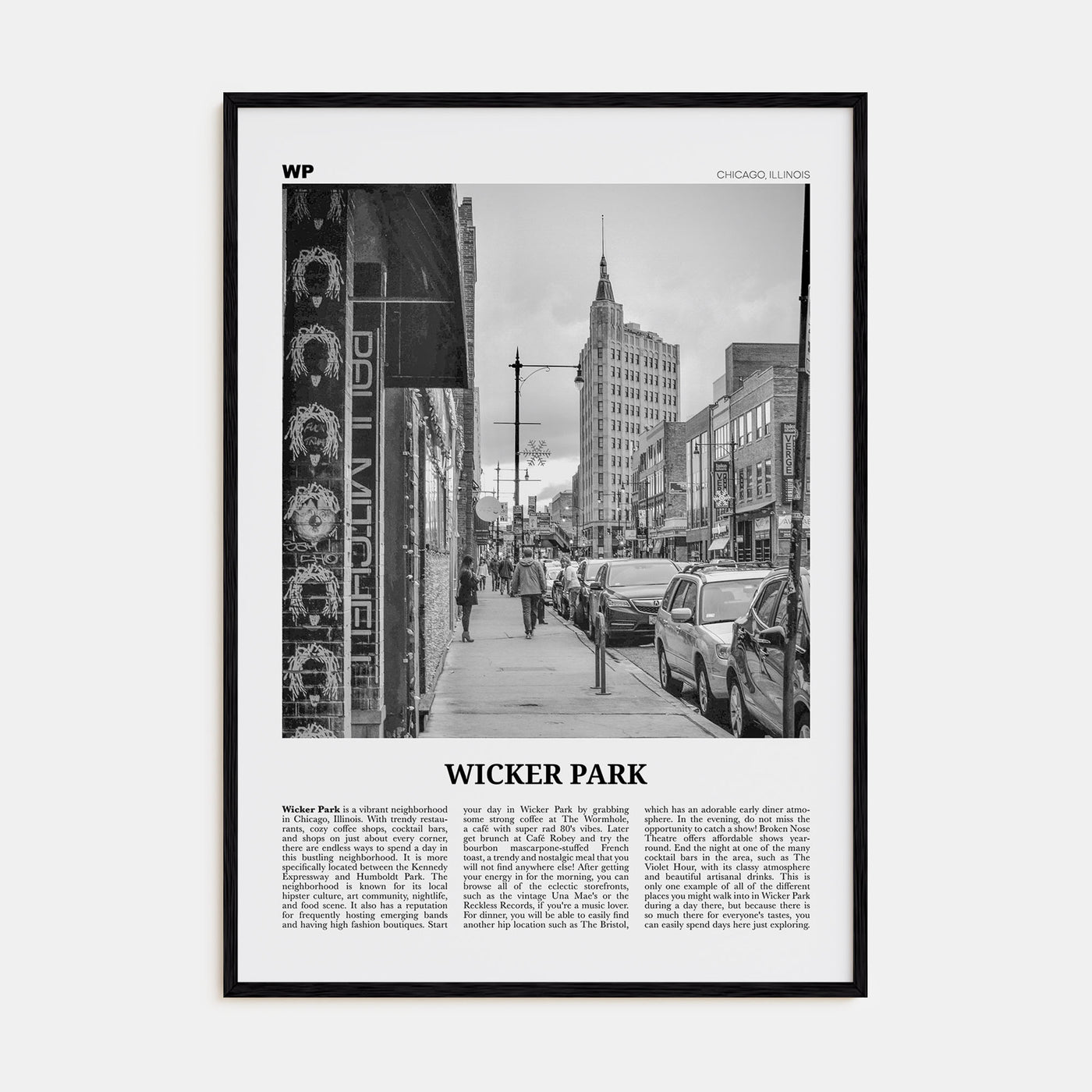 Wicker Park Travel B&W Poster