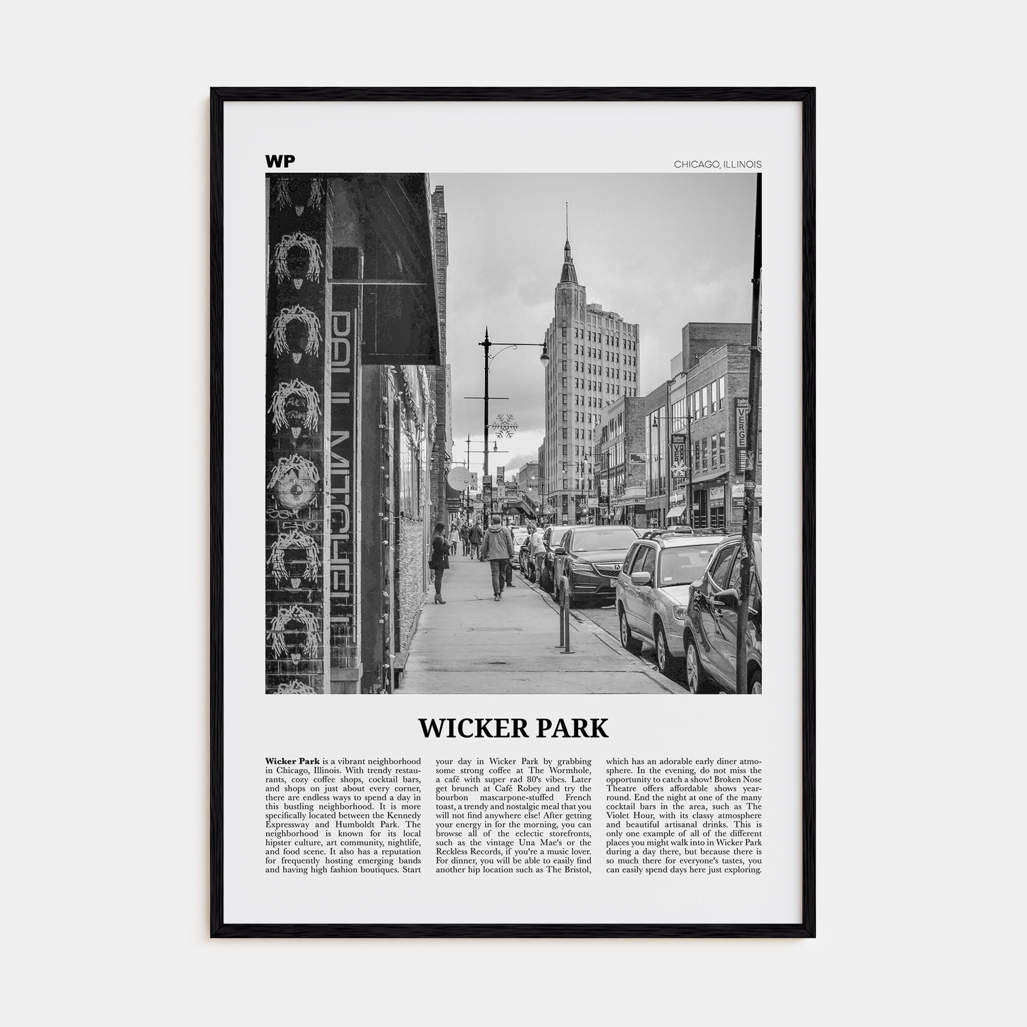 Wicker Park Travel B&W Poster