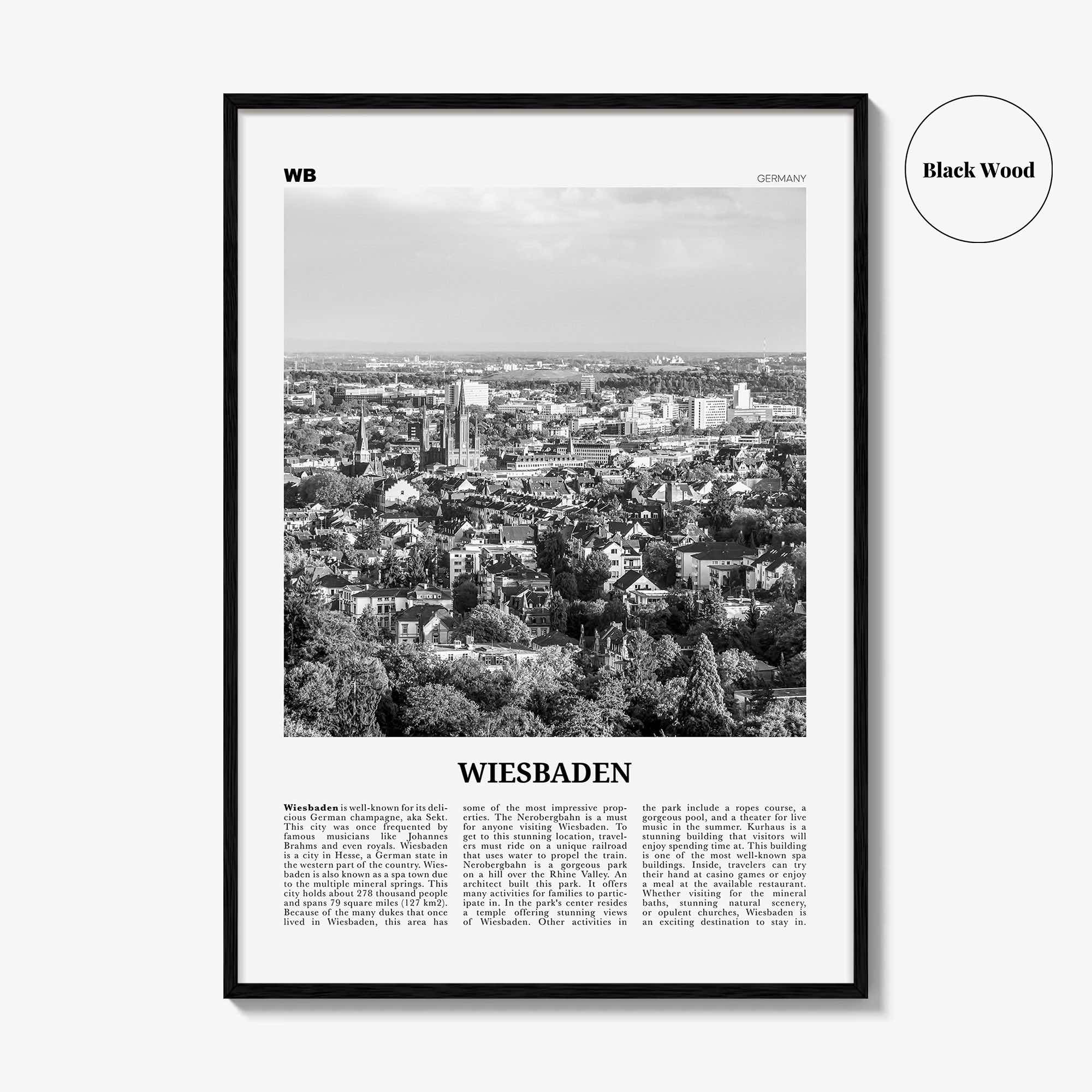 Wiesbaden Print Black and White, Wiesbaden Wall Art, Wiesbaden Poster, Wiesbaden Photo, Wiesbaden Wall Décor, Wiesbaden Map, Germany