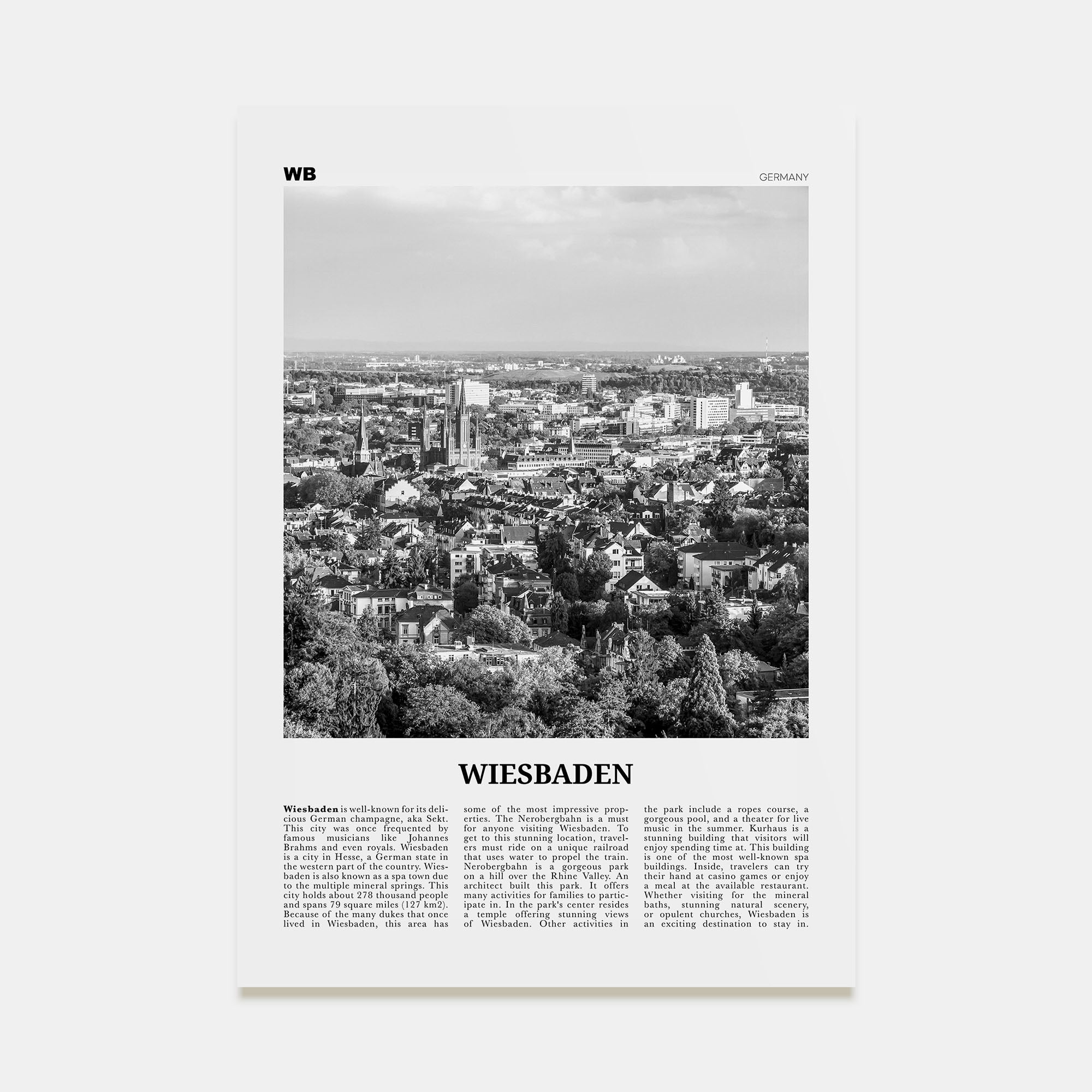 Wiesbaden Travel B&W Poster