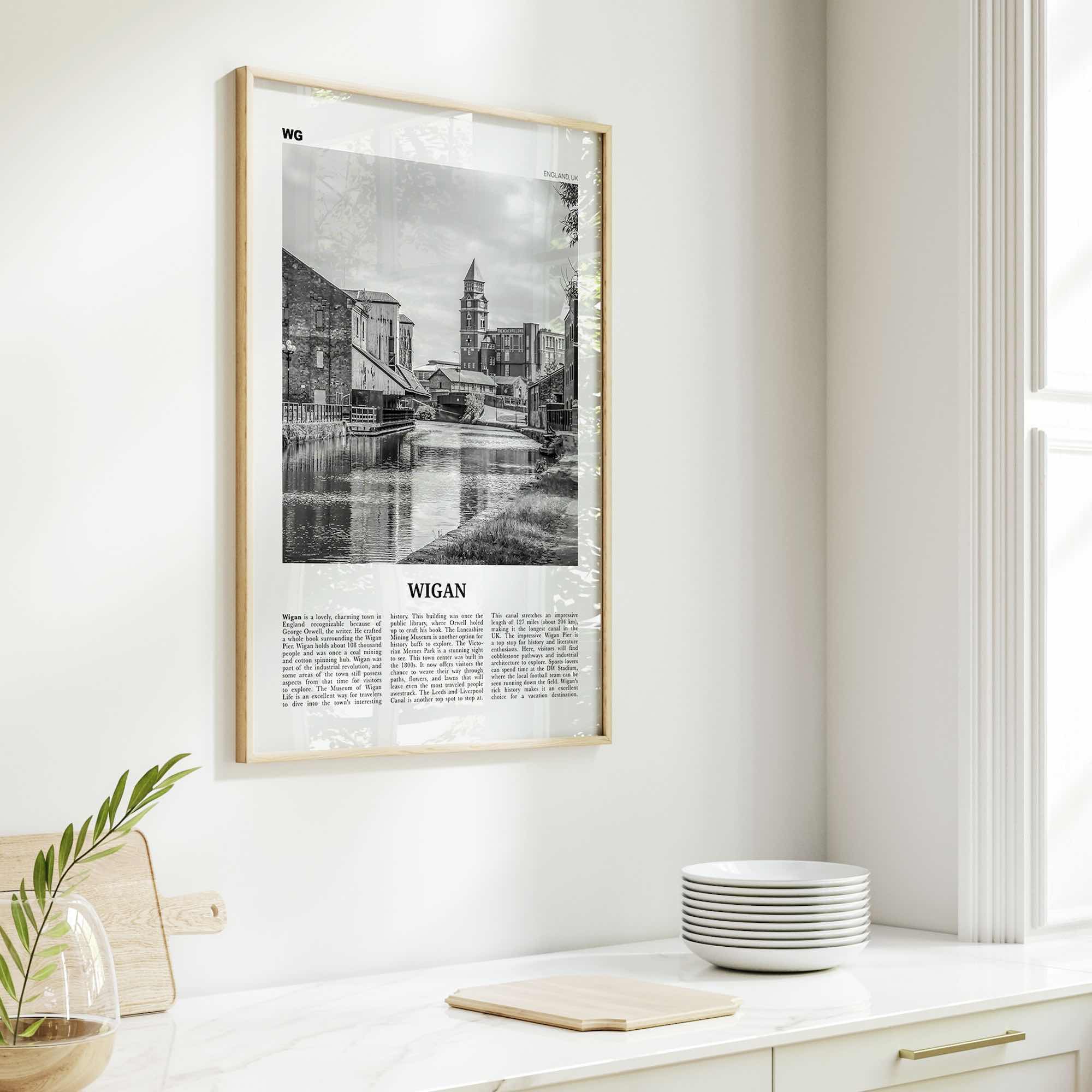 Wigan Print Black and White, Wigan Wall Art, Wigan Poster, Wigan Photo, Wigan Wall Décor, Wigan Map, England, United Kingdom