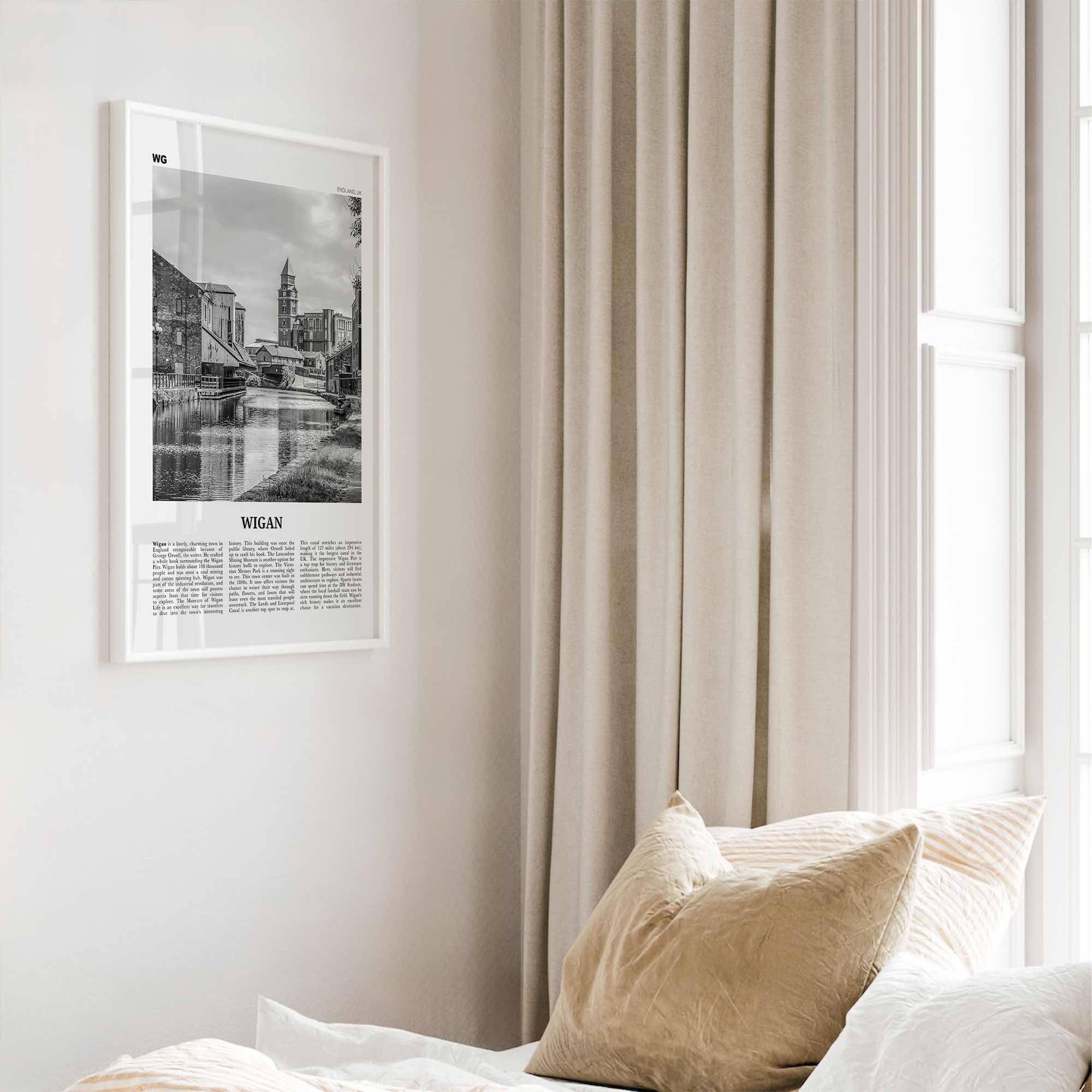 Wigan Print Black and White, Wigan Wall Art, Wigan Poster, Wigan Photo, Wigan Wall Décor, Wigan Map, England, United Kingdom