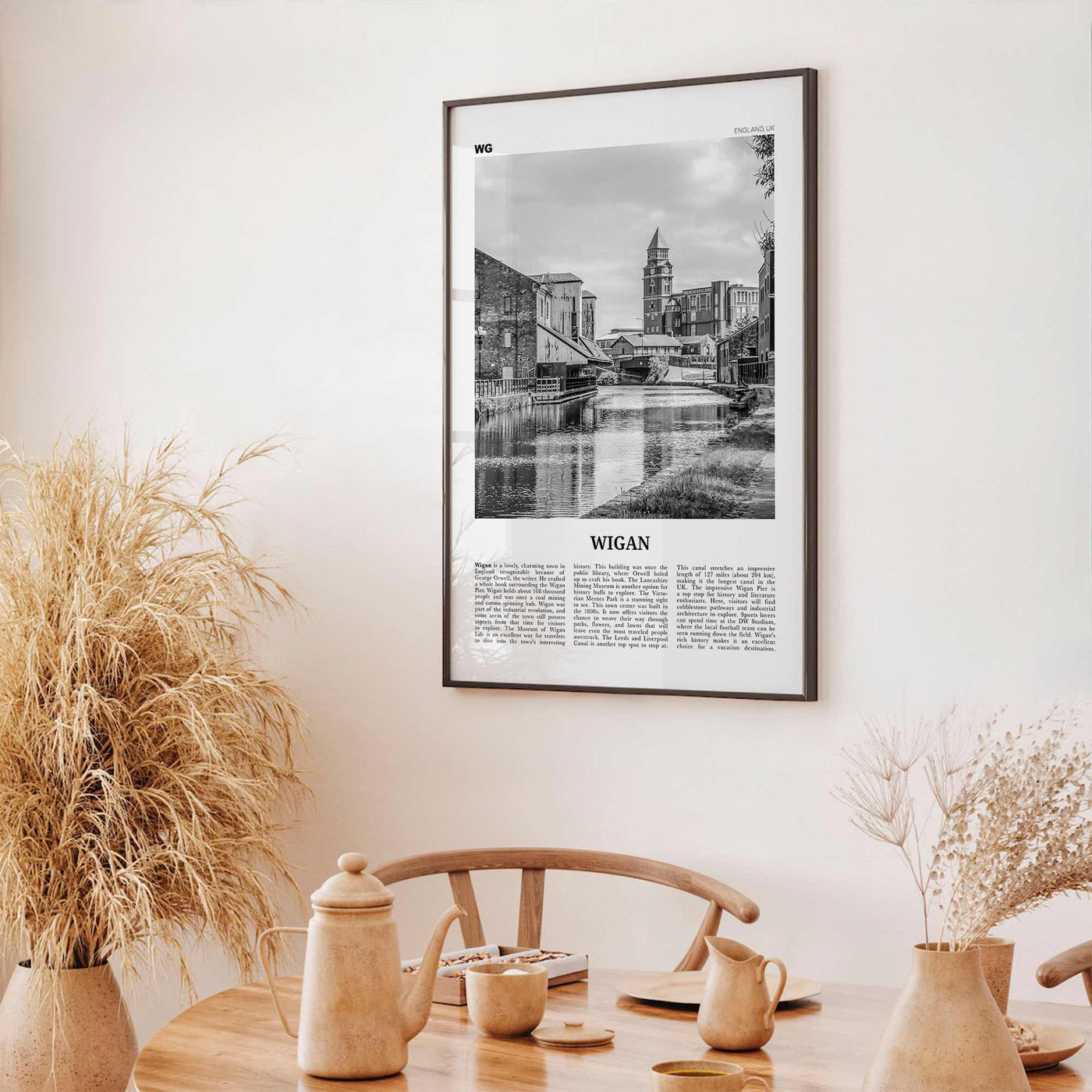 Wigan Print Black and White, Wigan Wall Art, Wigan Poster, Wigan Photo, Wigan Wall Décor, Wigan Map, England, United Kingdom