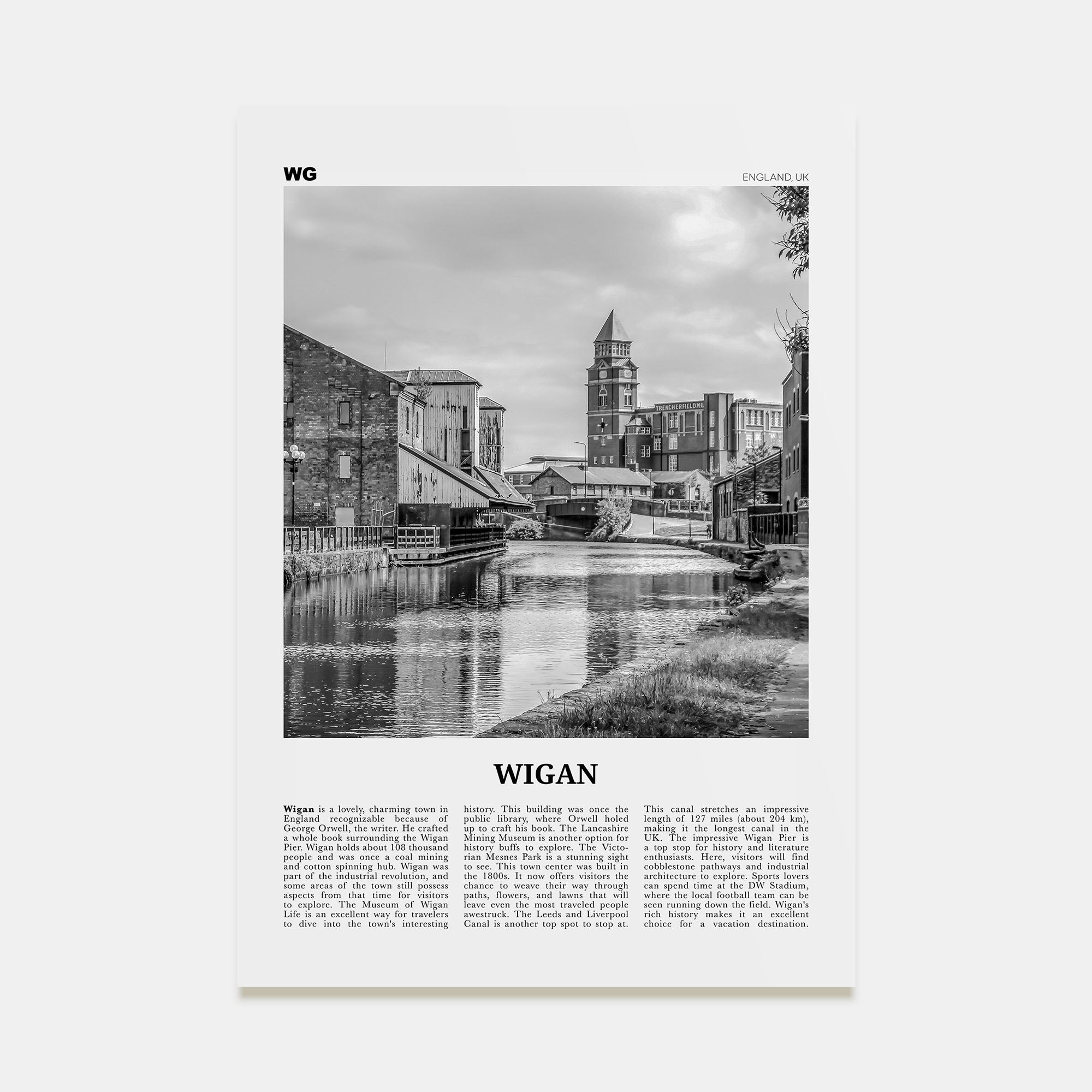 Wigan Travel B&W Poster