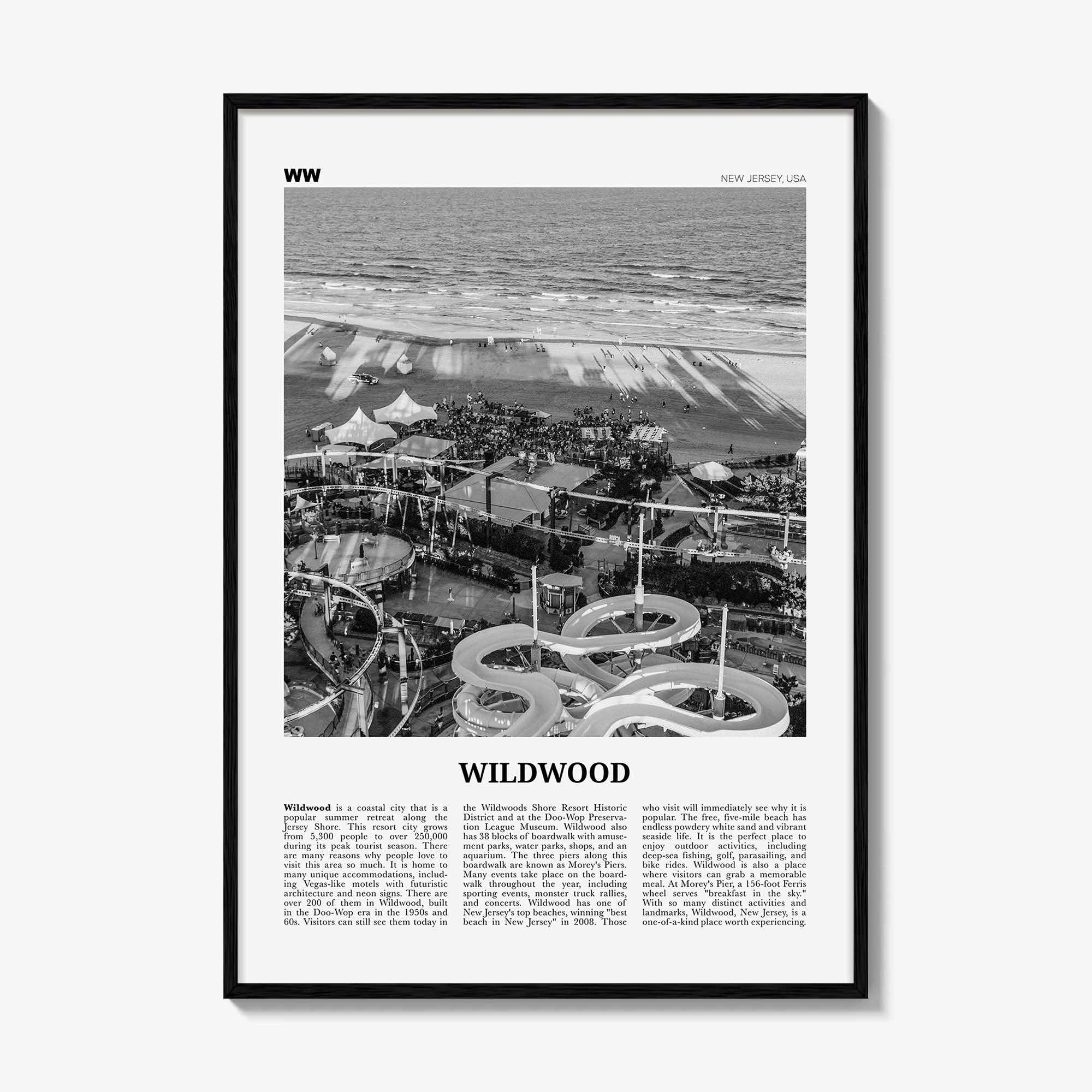 Wildwood Print Black and White, Wildwood Wall Art, Wildwood Poster, Wildwood Photo, Wildwood Wall Décor, Wildwood Map, New Jersey, USA