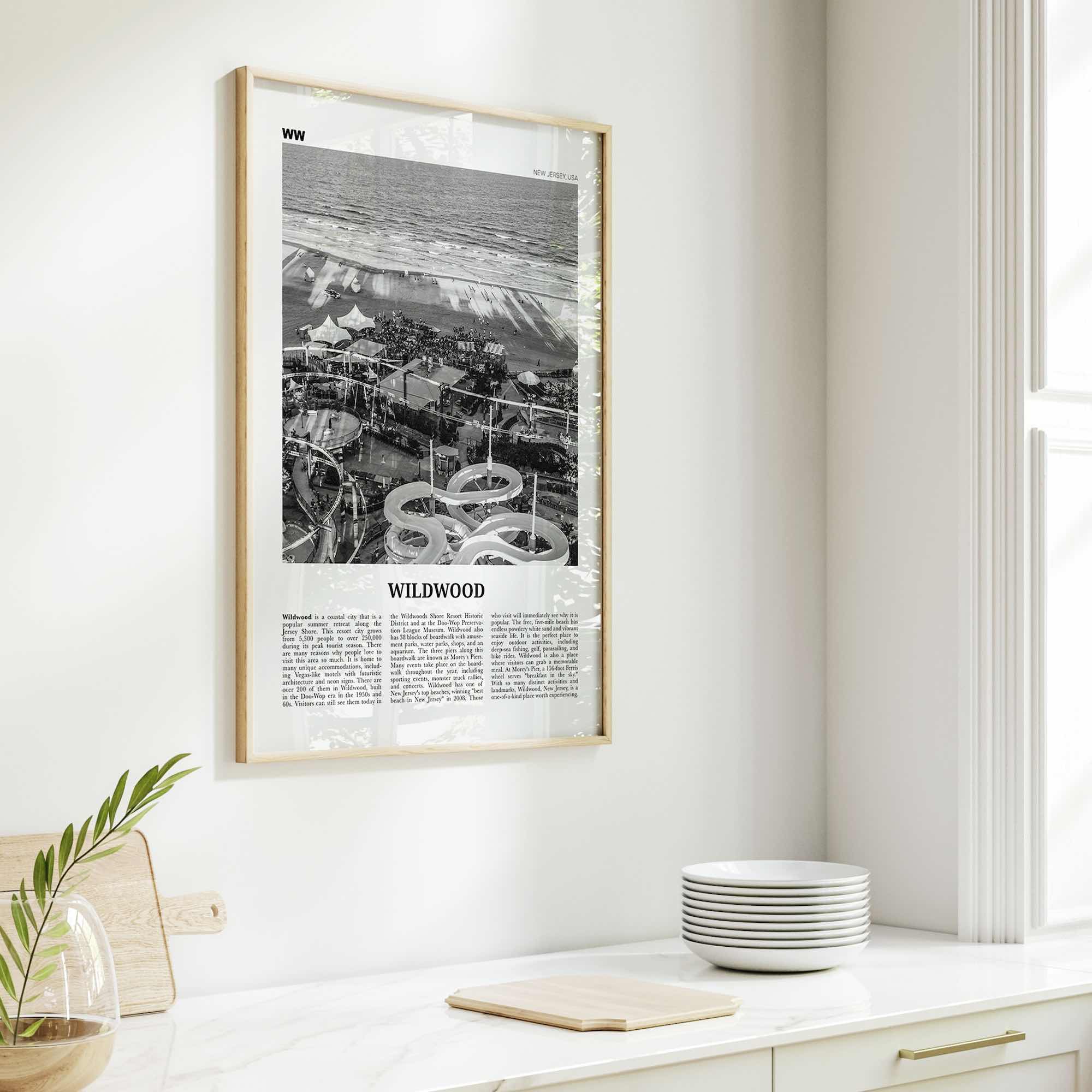 Wildwood Print Black and White, Wildwood Wall Art, Wildwood Poster, Wildwood Photo, Wildwood Wall Décor, Wildwood Map, New Jersey, USA