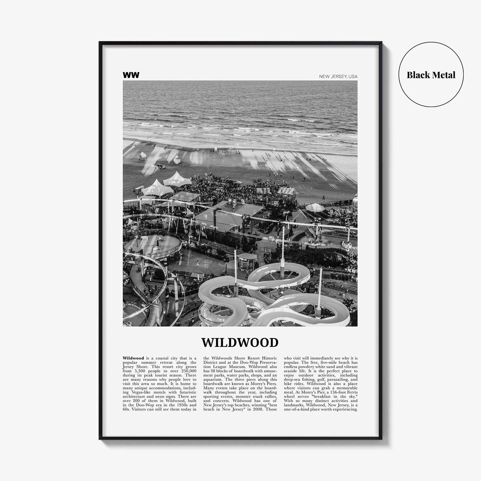 Wildwood Print Black and White, Wildwood Wall Art, Wildwood Poster, Wildwood Photo, Wildwood Wall Décor, Wildwood Map, New Jersey, USA
