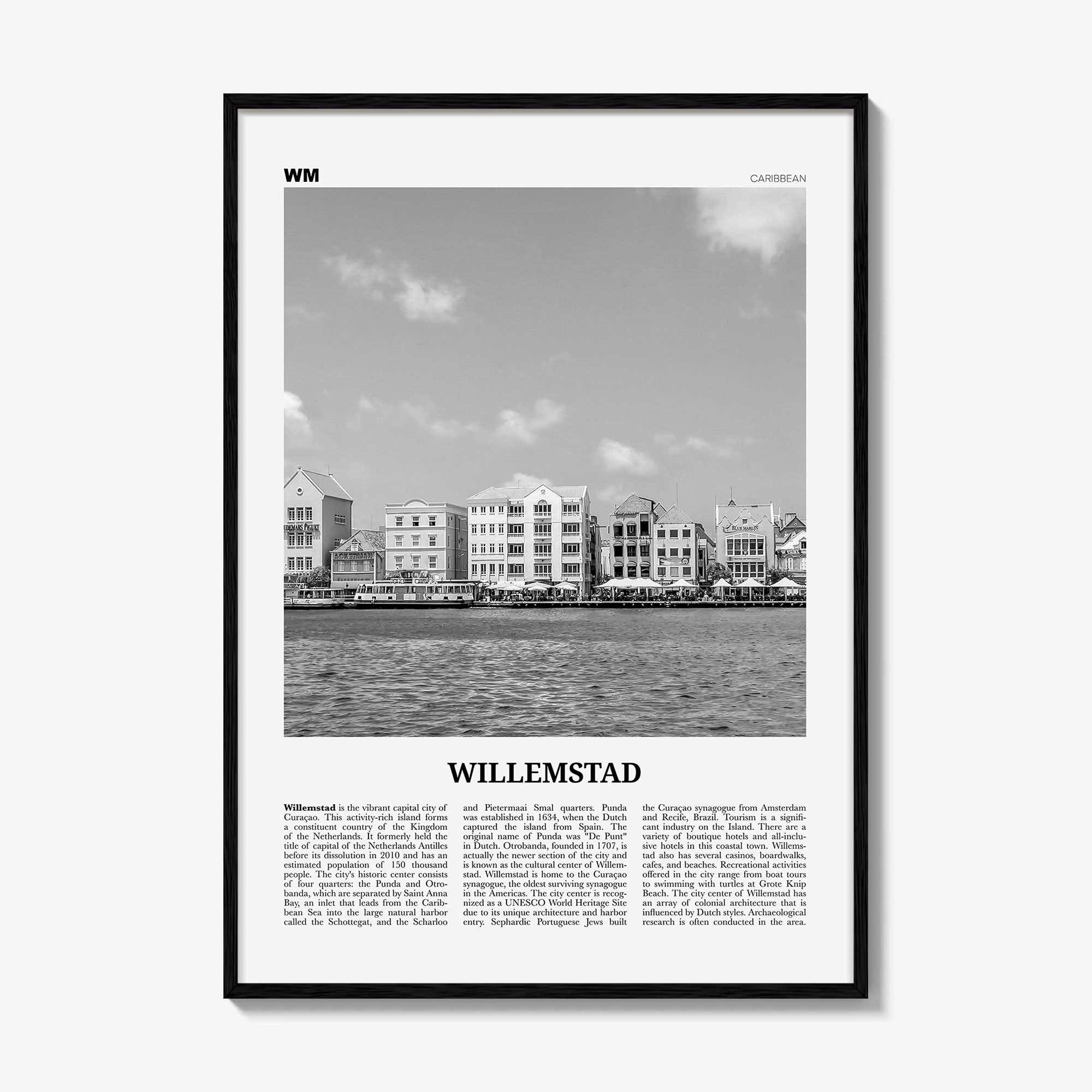 Willemstad Print Black and White, Willemstad Wall Art, Willemstad Poster, Willemstad Photo, Curaçao, Kingdom of the Netherlands