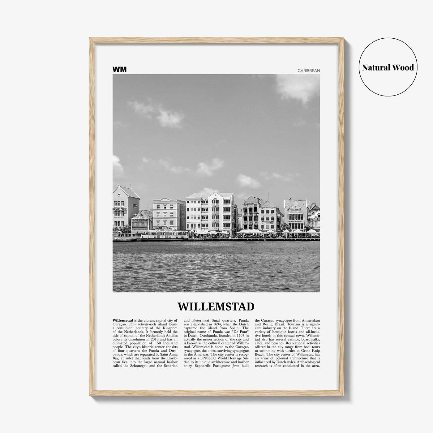 Willemstad Print Black and White, Willemstad Wall Art, Willemstad Poster, Willemstad Photo, Curaçao, Kingdom of the Netherlands