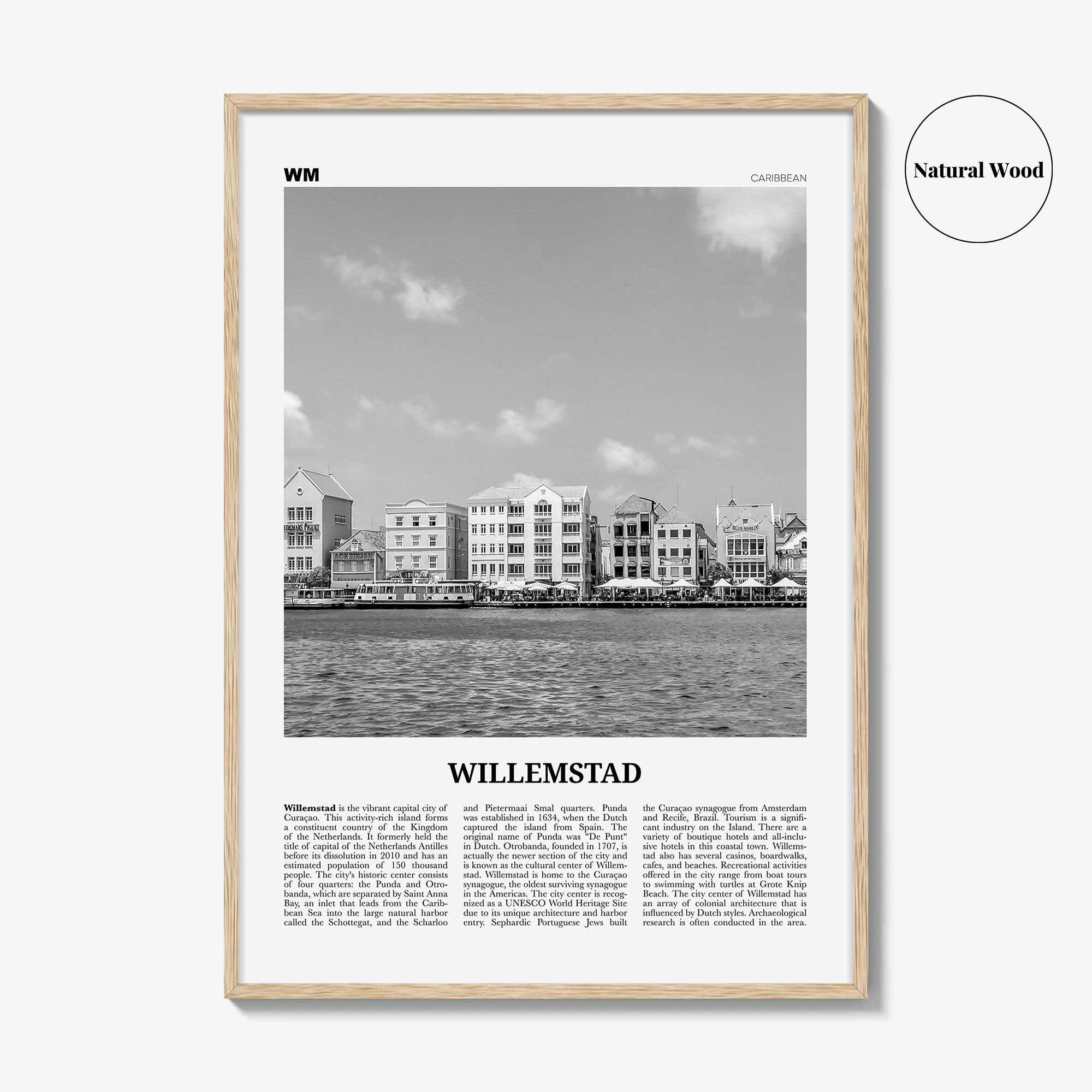 Willemstad Print Black and White, Willemstad Wall Art, Willemstad Poster, Willemstad Photo, Curaçao, Kingdom of the Netherlands