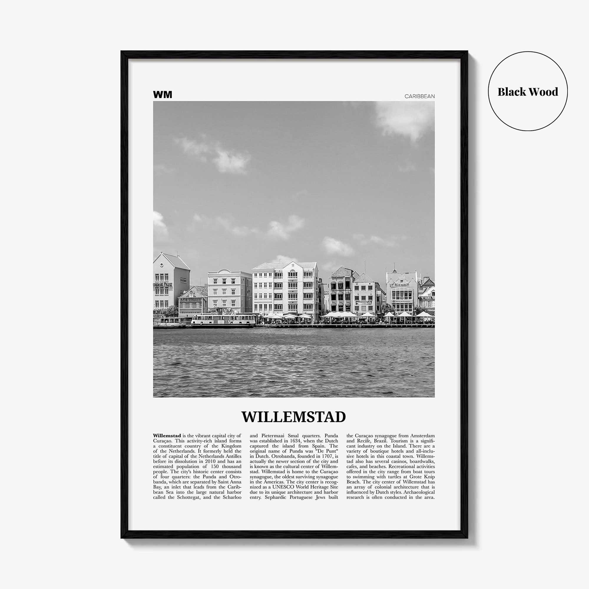 Willemstad Print Black and White, Willemstad Wall Art, Willemstad Poster, Willemstad Photo, Curaçao, Kingdom of the Netherlands