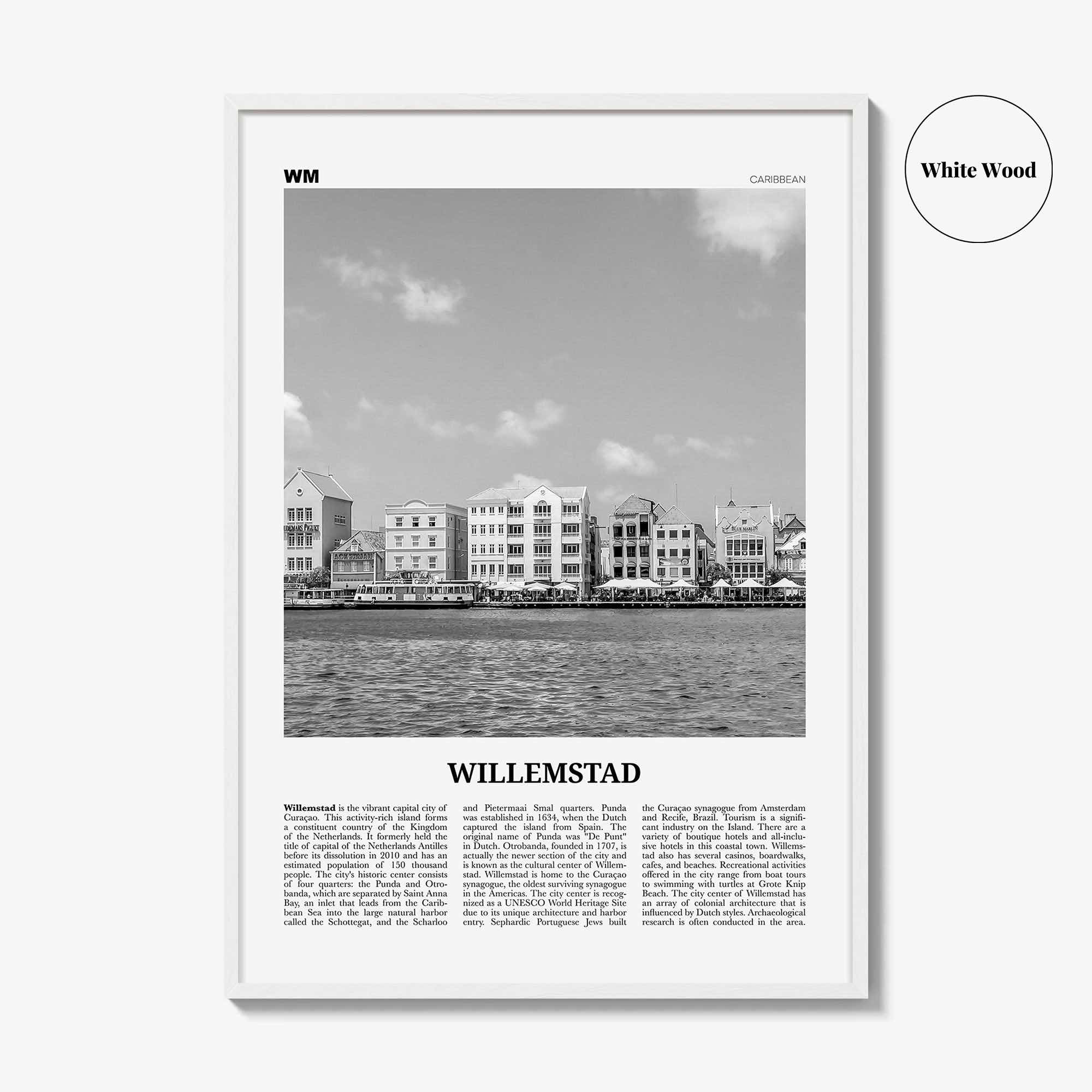 Willemstad Print Black and White, Willemstad Wall Art, Willemstad Poster, Willemstad Photo, Curaçao, Kingdom of the Netherlands